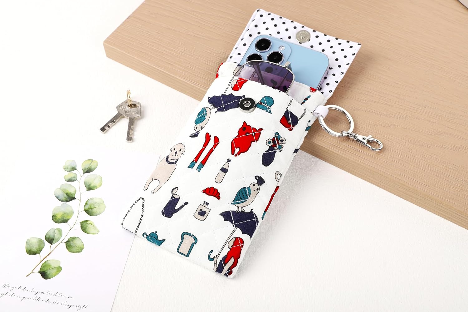 Soft Glasses Case Double Eyeglass Case Sunglasses Travel Pouch for Women Men with Key Chain - Image 2