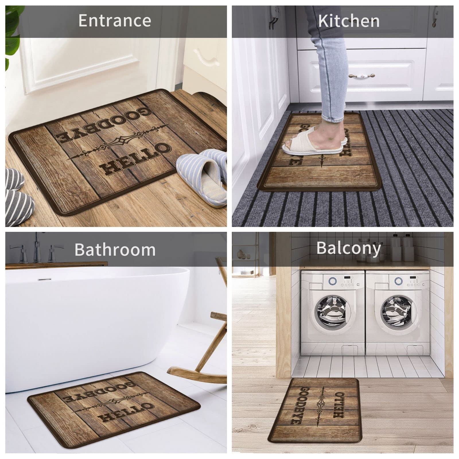 Zerbino antiscivolo per interni con scritta "Hello Goodbye", decorazione per la stanza, tappeto per ingresso (65 x 90 cm)