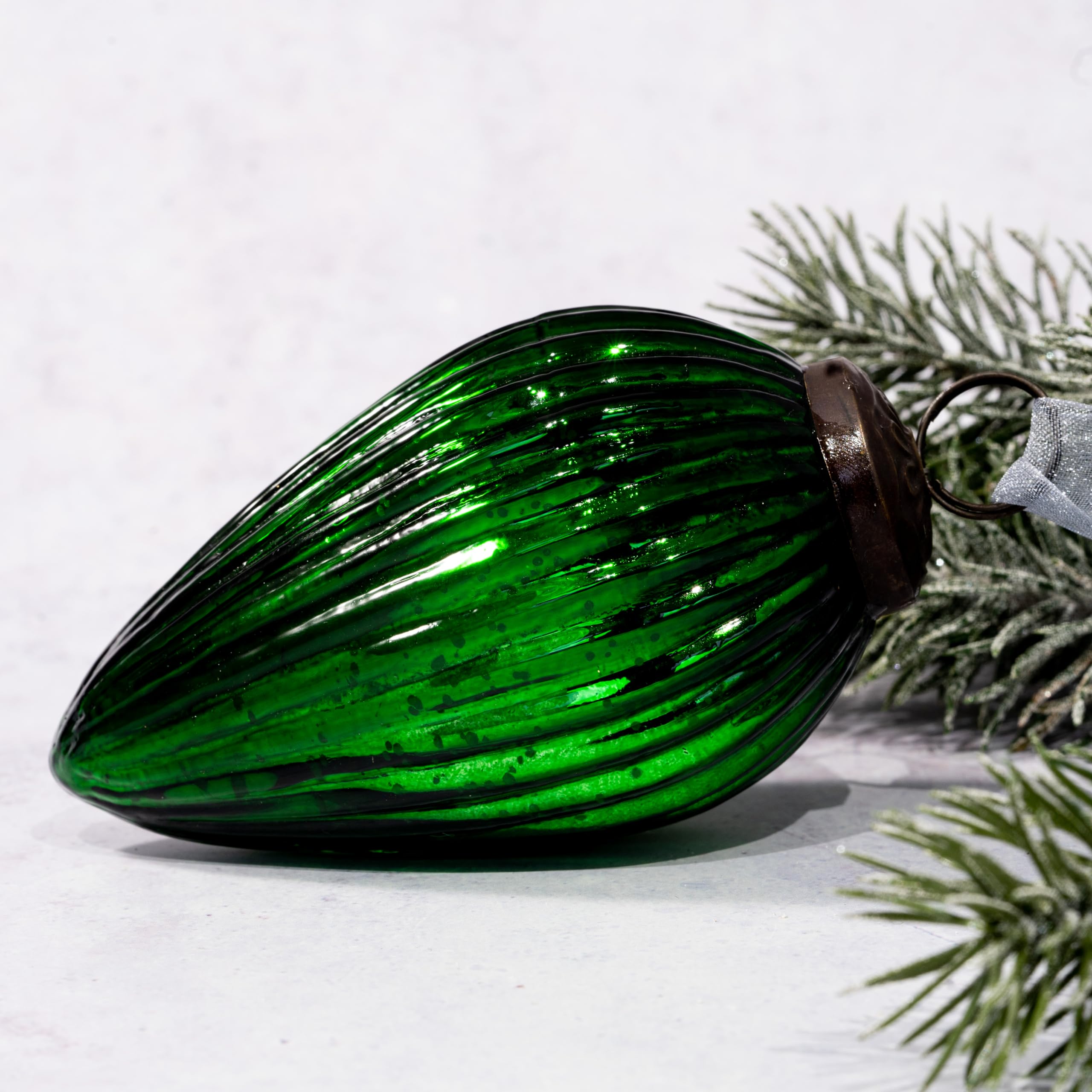 Arthur Cameron Christmas Glass Pinecone Hanging Decorations | Xmas Pine Ornament Bauble (4", Emerald)