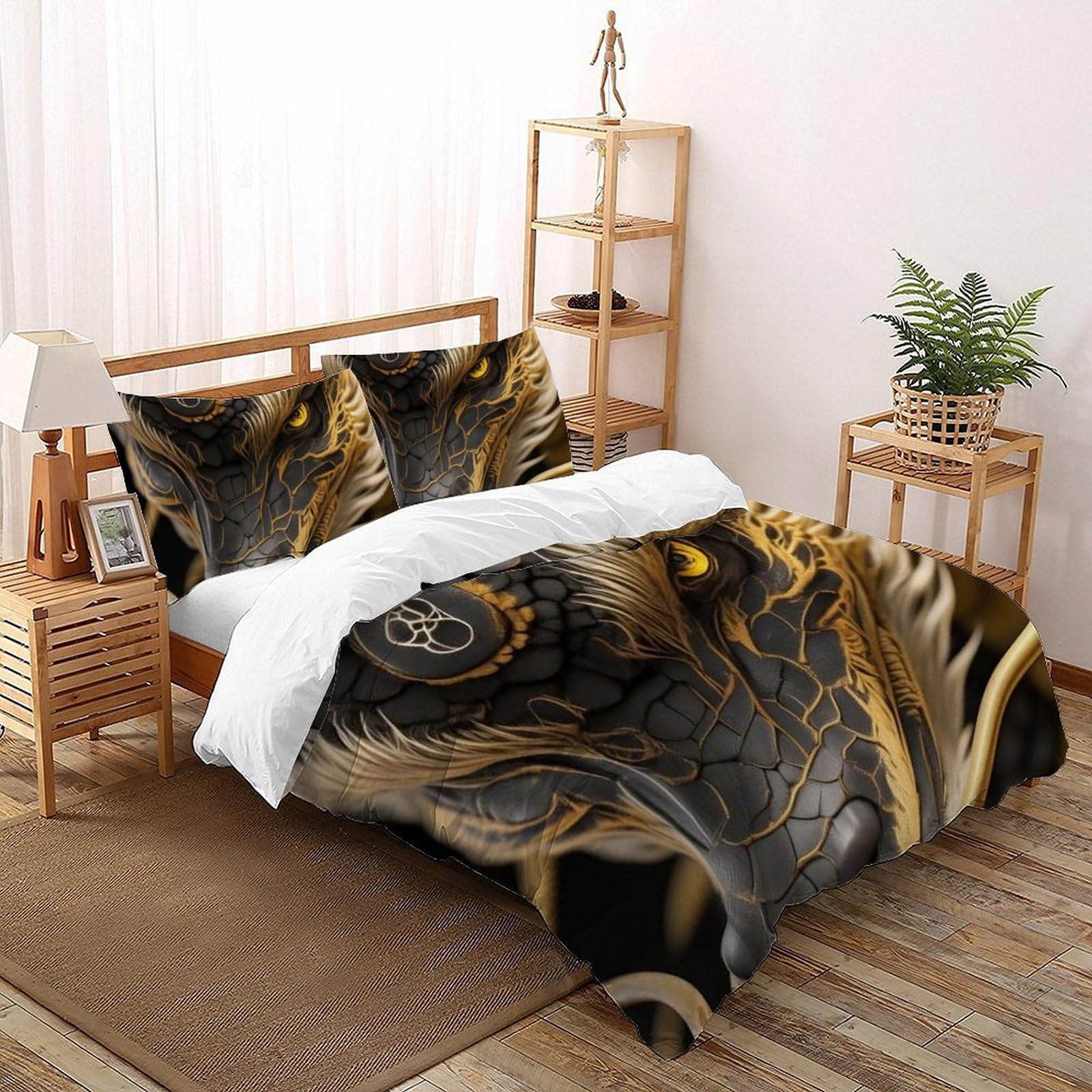 Housse de couette dragon d'or en microfibre imprimée flying animauxs pour lit king 220x240cm