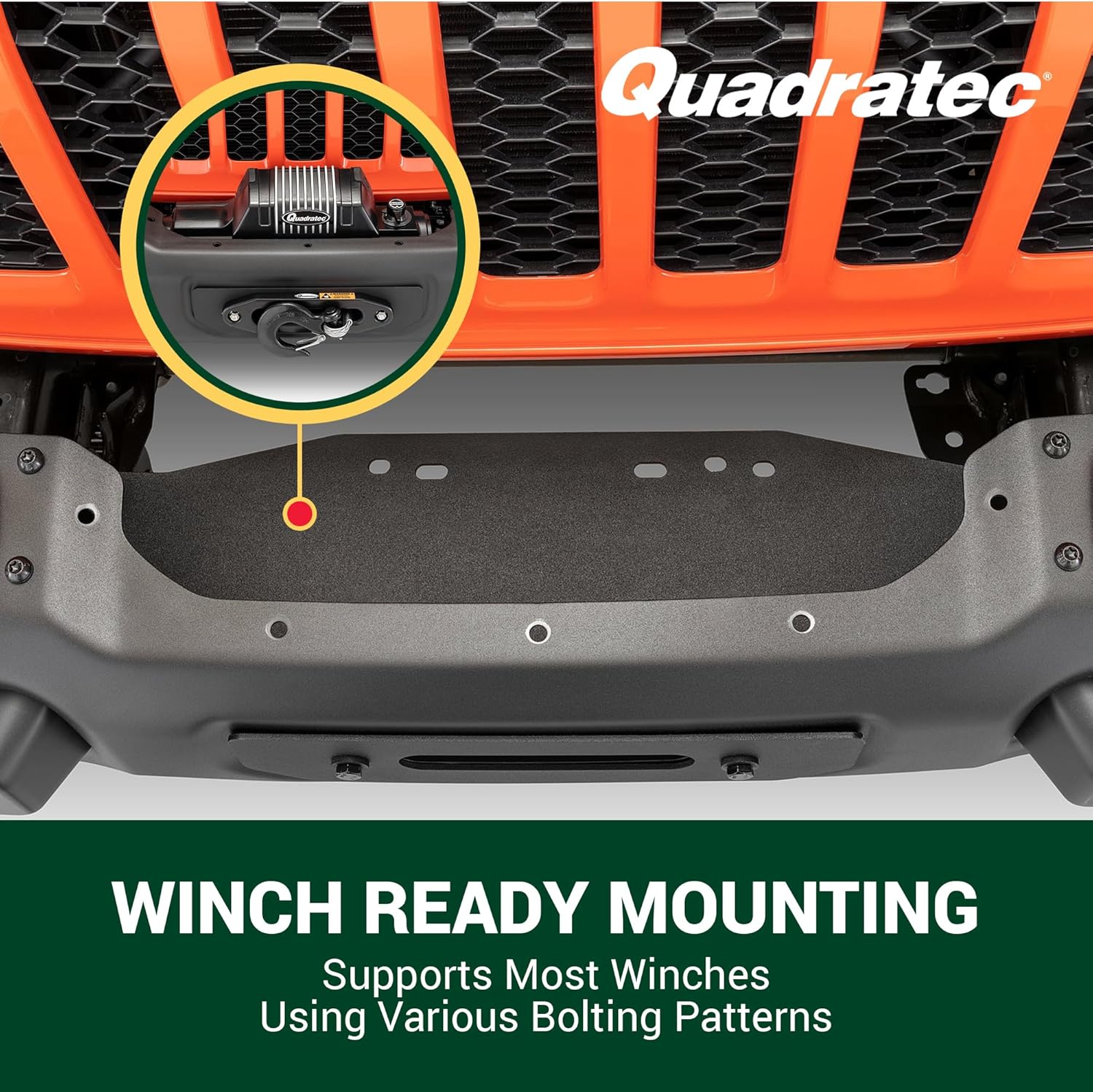 Quadratec Winch Mounting Plate - Fits Jeep Wrangler JL/JLU & Gladiator JT 2018-2026 with Factory Steel Bumper - Jeep Winch Plate Mount Jeep Wrangler Winch Plate - Fits Most Winches up to 12,000 lbs.
