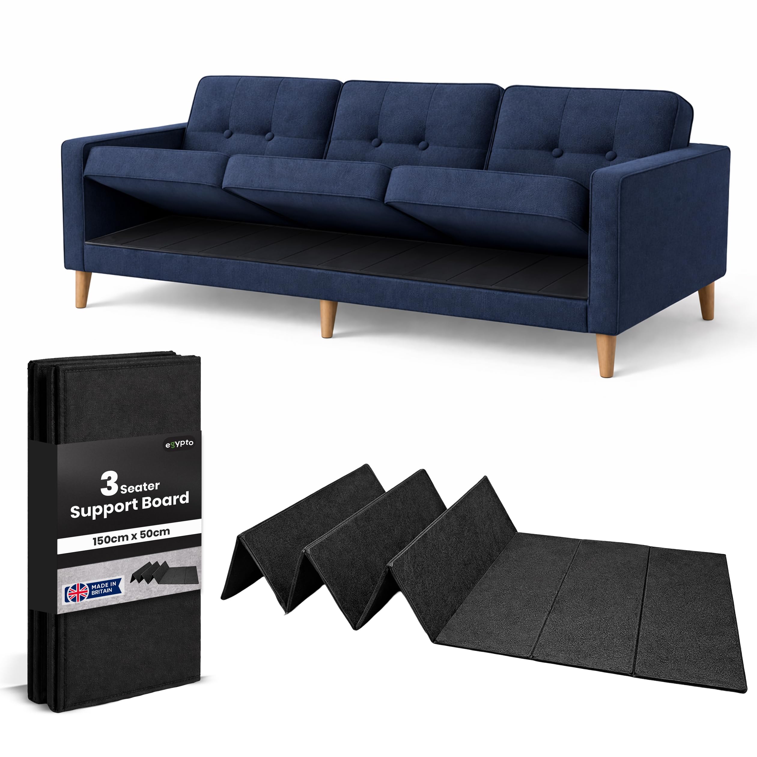 Egypto Sofa Support Boards 3 Seater (150 x 50cm) | Durable Wooden Slats Non-Slip Sofa Support for Sagging Cushions | Restores Firmness & Sagging Sofas | Heavy Duty Armchair, Settee & Sofa Seat Support