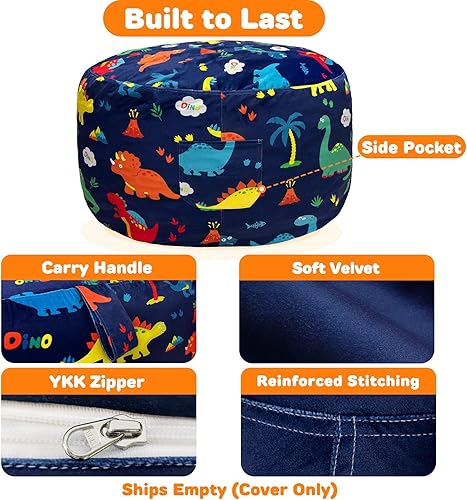 Miniatura 5 de Lukeight Dinosaur Stuffed Animals Storage Bean Bag Chair Cover Only (Ships Empty, No Filling) - Velvet YKK Zipper Beanbag Cover for Toddlers and