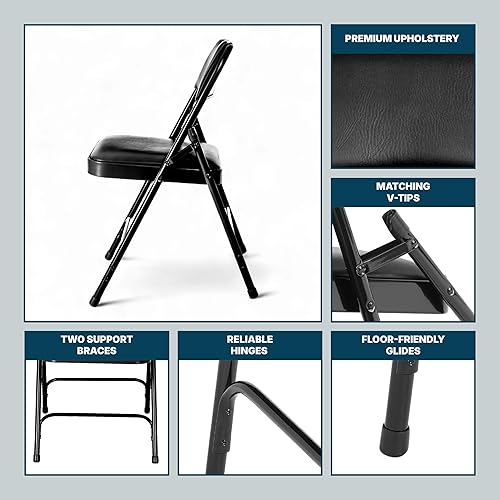 Miniatura 49 de OEF Furnishings Paquete de 4 sillas plegables acolchadas de vinilo de alta calidad, color gris, ideales para el hogar, la oficina o los eventos