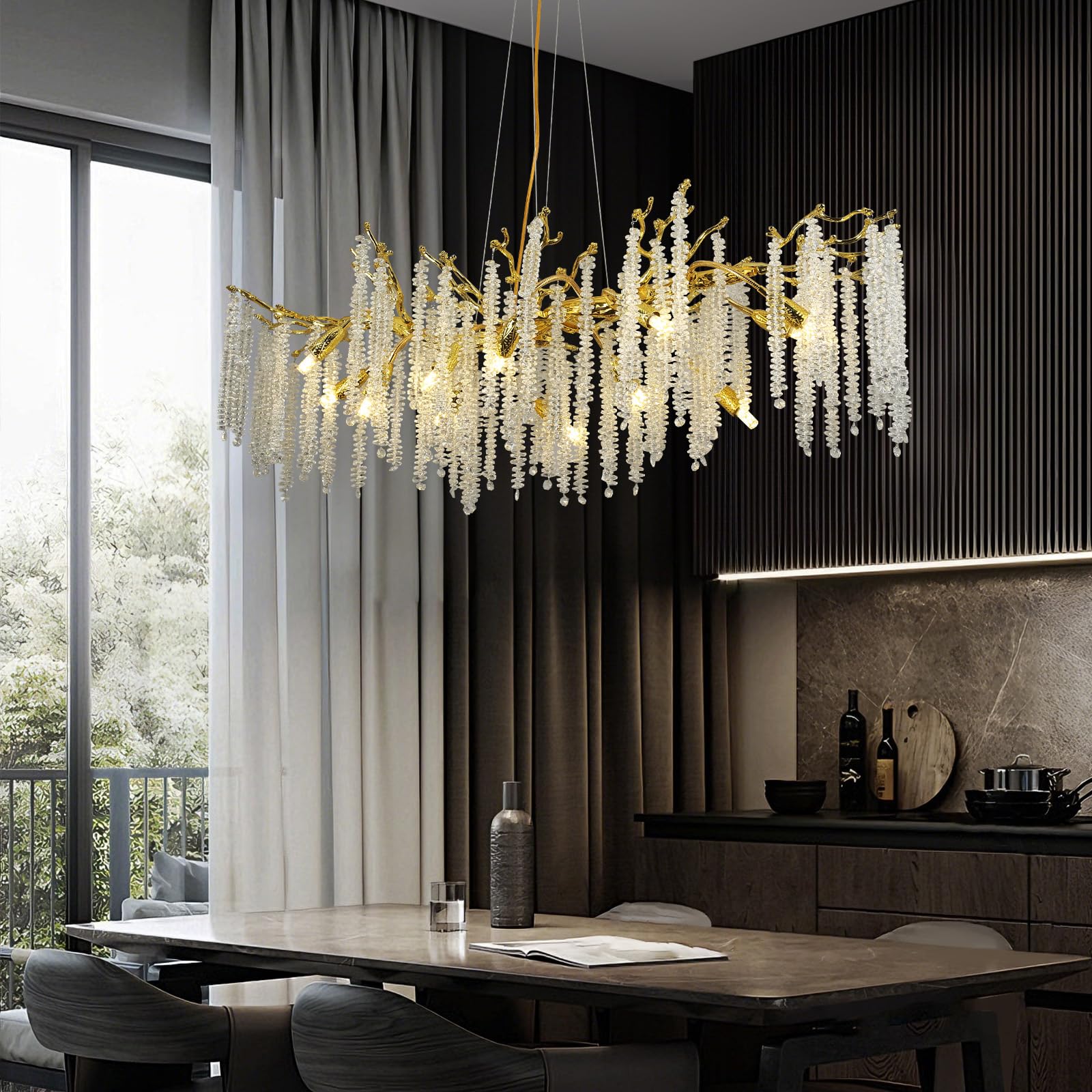LáMpara De Araña Cristal Moderna,Lujosa Redondo Dorada LáMpara Colgante,Cristal K9 Colgaban De Las Ramas,Lampara Techo Colgante,Lamparas Para Salón Dormitorio Comedor L120cm