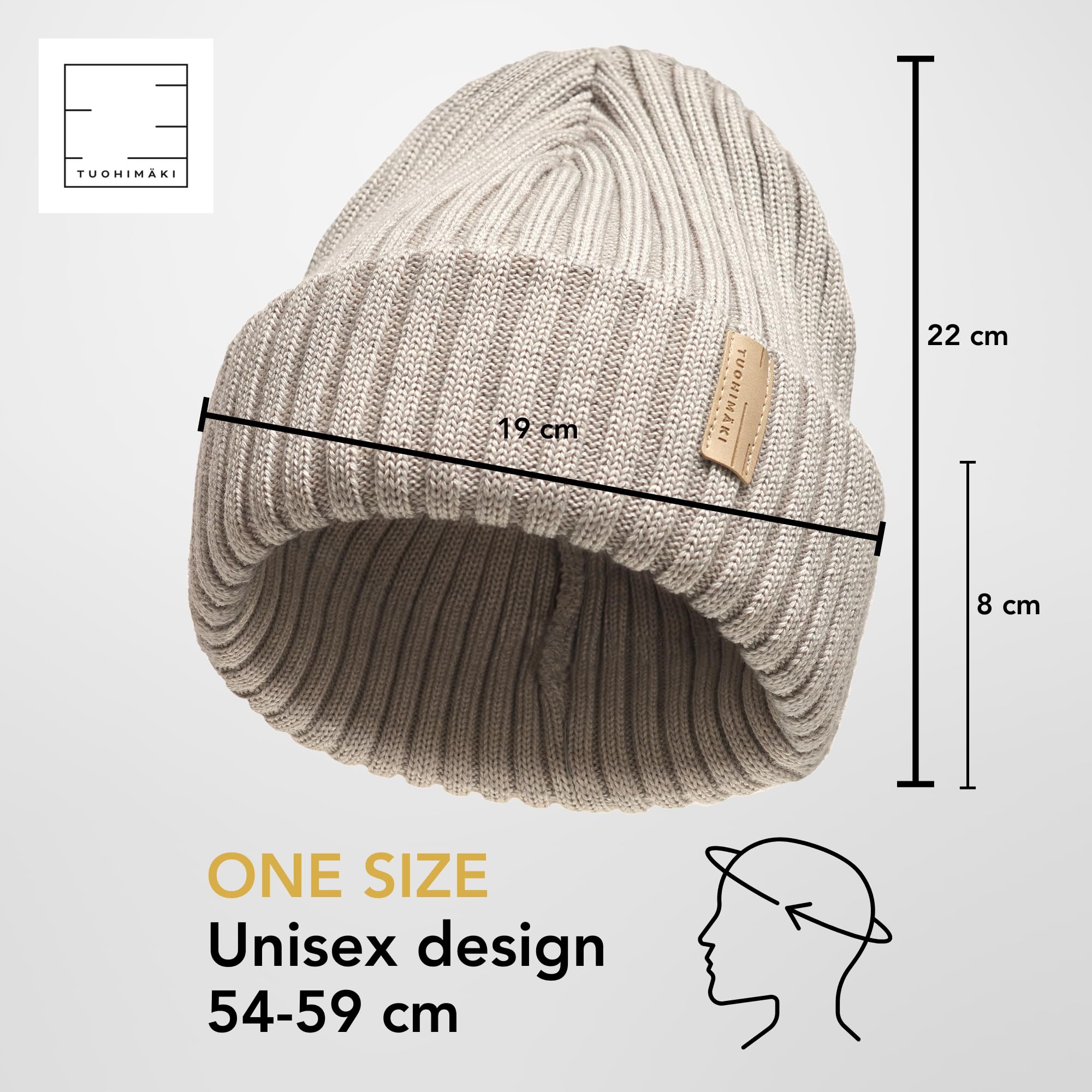 Gorro de lana merino para hombre y mujer, 100 % lana merino extrafina, fabricado en Finlandia, gris, talla única, perfecto para días fríos, gorro de invierno para hombre, gorro de punto de merino