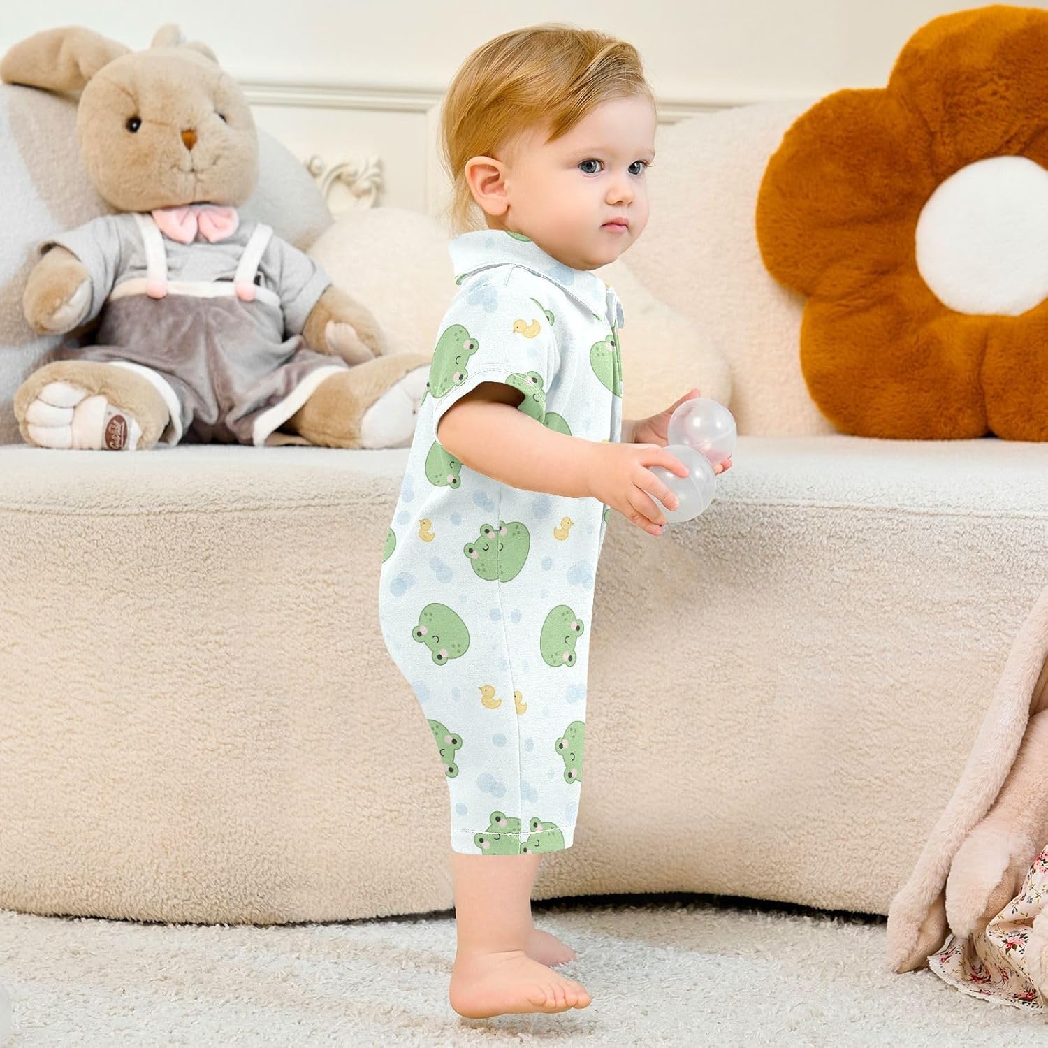 Baby Outfit Short Sleeve Polo Romper Neutral Baby Clothes 0-24 Months for Boys Girls