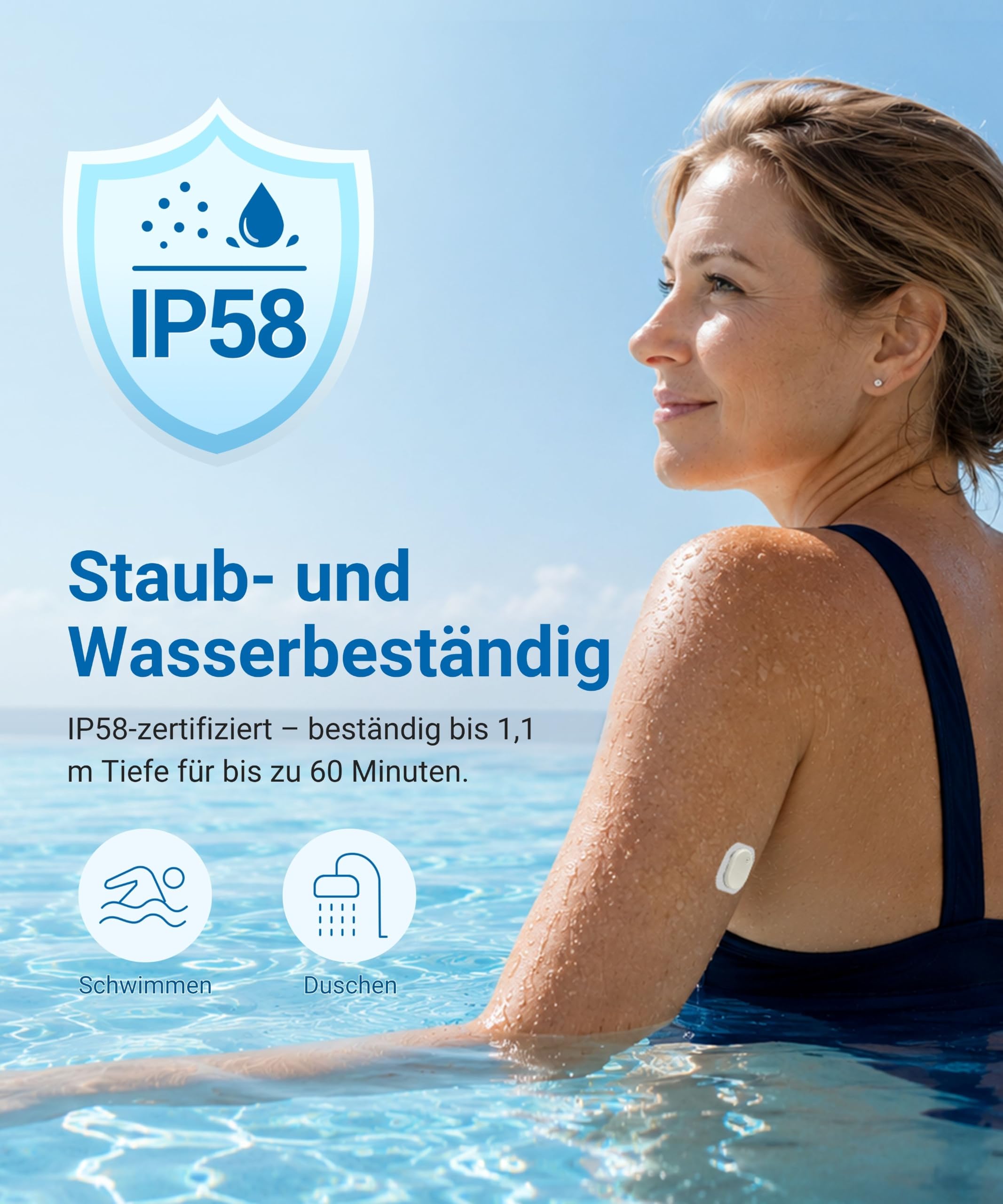 Sensore CGM Connect 21 – Misuratore di glicemia senza punture | 21 Giorni | 8,2% MARD | Impermeabile IP58 | App Bluetooth | CE 2797 | 1 Sensore con applicatore