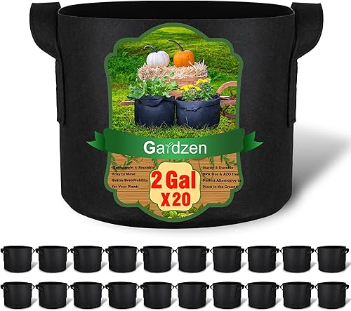 Vista 17 de Gardzen - 20 bolsas de cultivo con asas de 1 a 10 galones de tela 20-pack