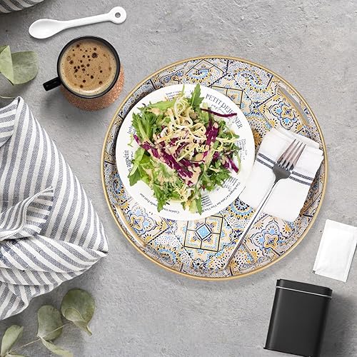 Miniatura 4 de Bandejas redondas de plástico decorativas bohemias de 13 pulgadas con asas para sala de estar, mesa de café, otomana, baño, cocina