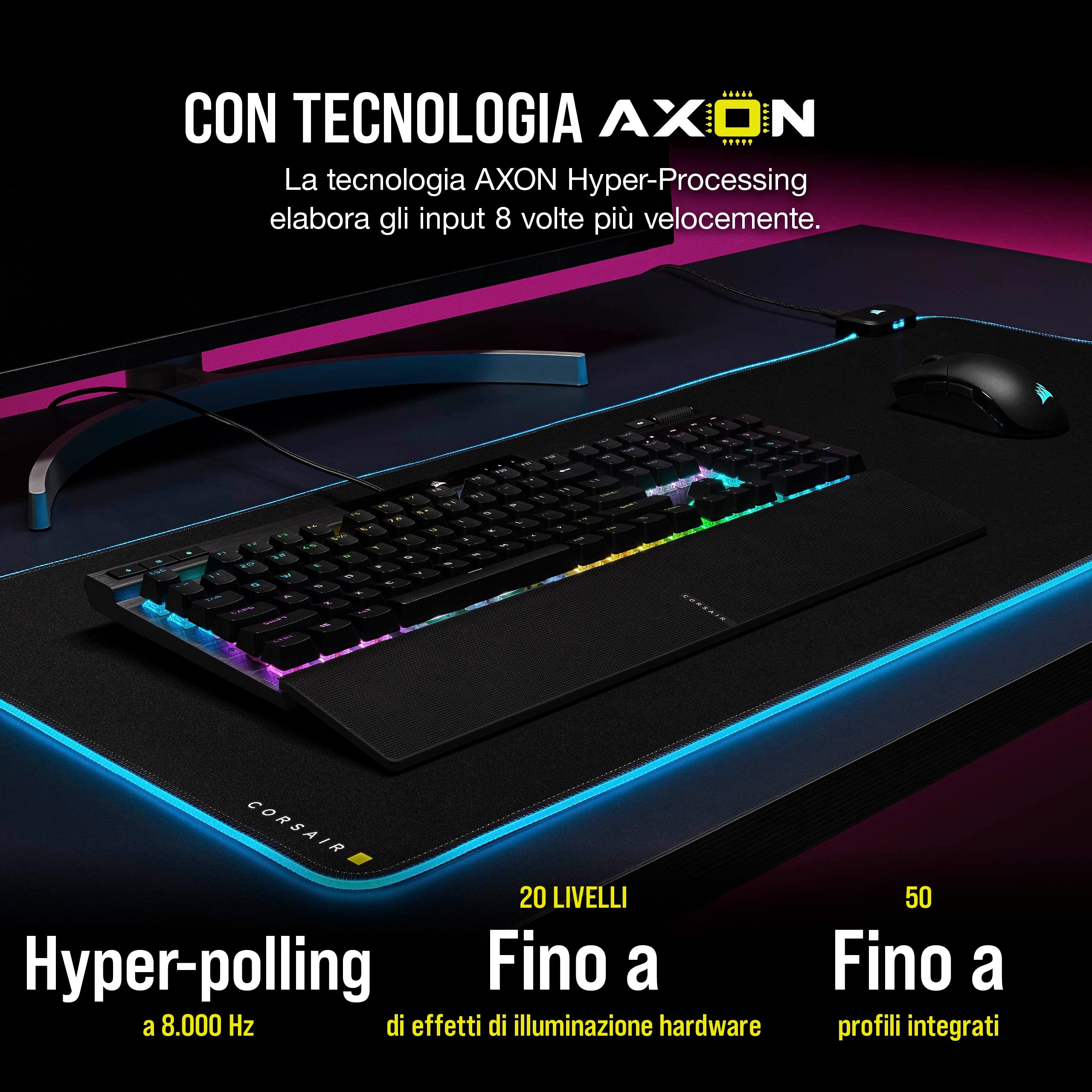 Corsair K70 PRO RGB Tastiera da Gioco Cablata Ottico-Meccanica - Interruttori Lineari OPX - Keycaps a Doppio Scatto PBT - Compatibile con iCUE - QWERTY IT - PC, Xbox - Nero