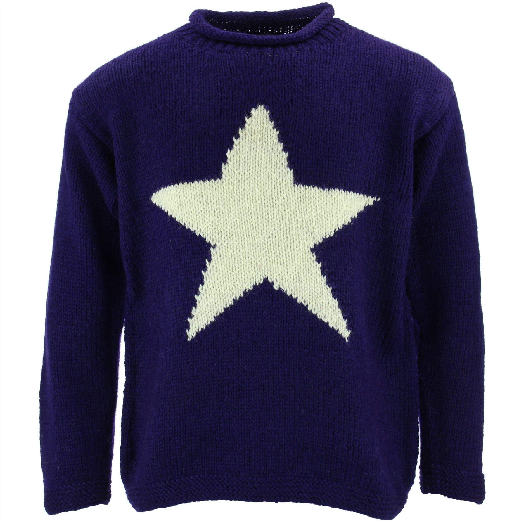 Loudelephant Women's Purple & Cream Chunky Wool Knit Star Jumper - (3X-Large)