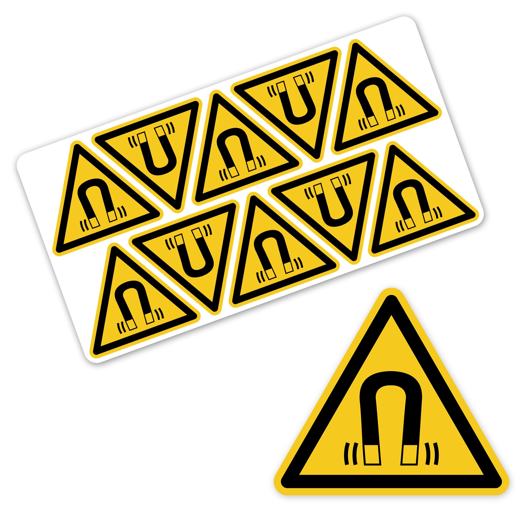 Señal de advertencia de campo magnético según la norma DIN EN ISO 7010 ASR A1.3 – Advertencia de campo magnético adhesivo autoadhesivo para operaciones laboratorio industria sala de máquinas
