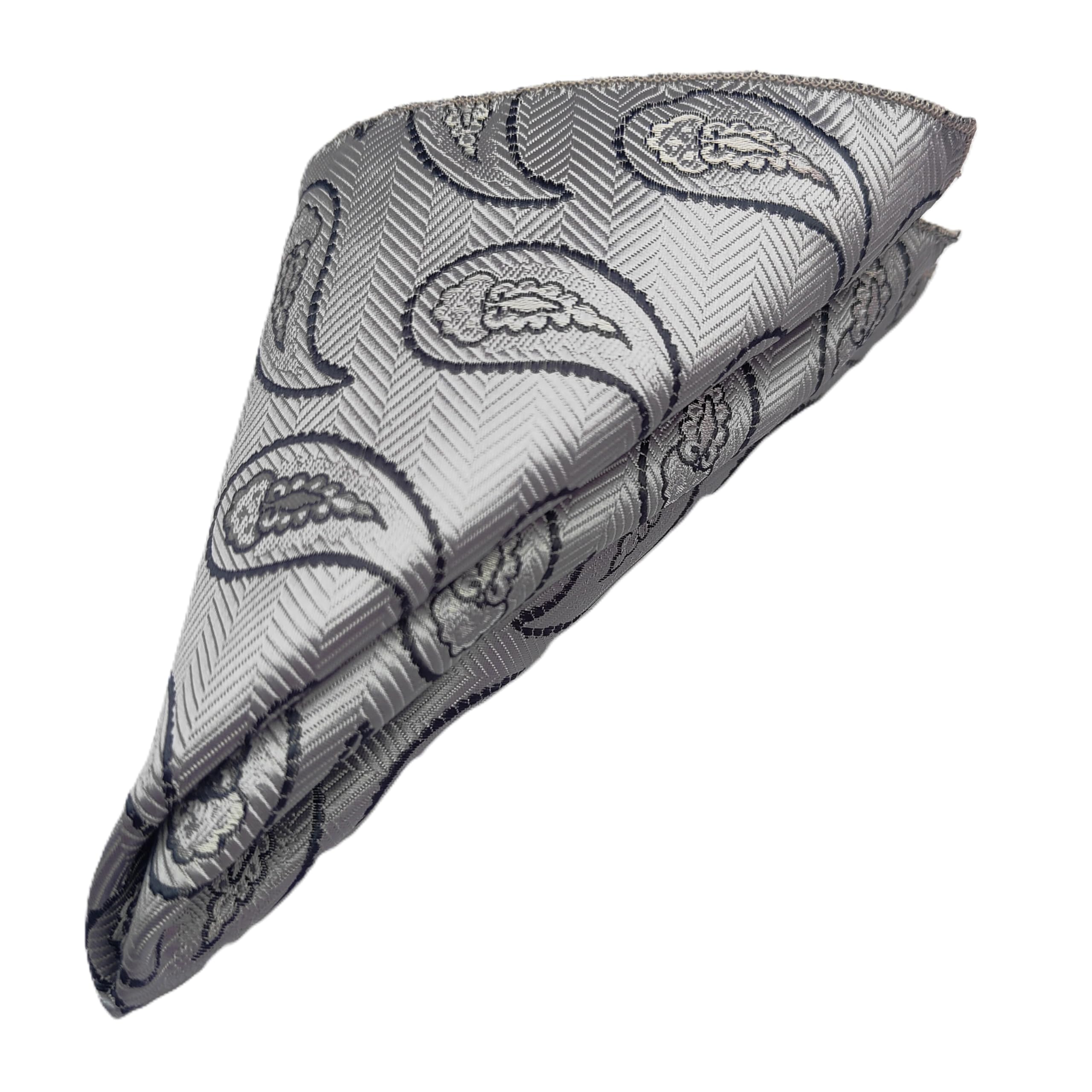 France - Premium Pocket Square Men Satin Wedding Handkerchief Multicolor Free Size (Silver with Black)-image-47