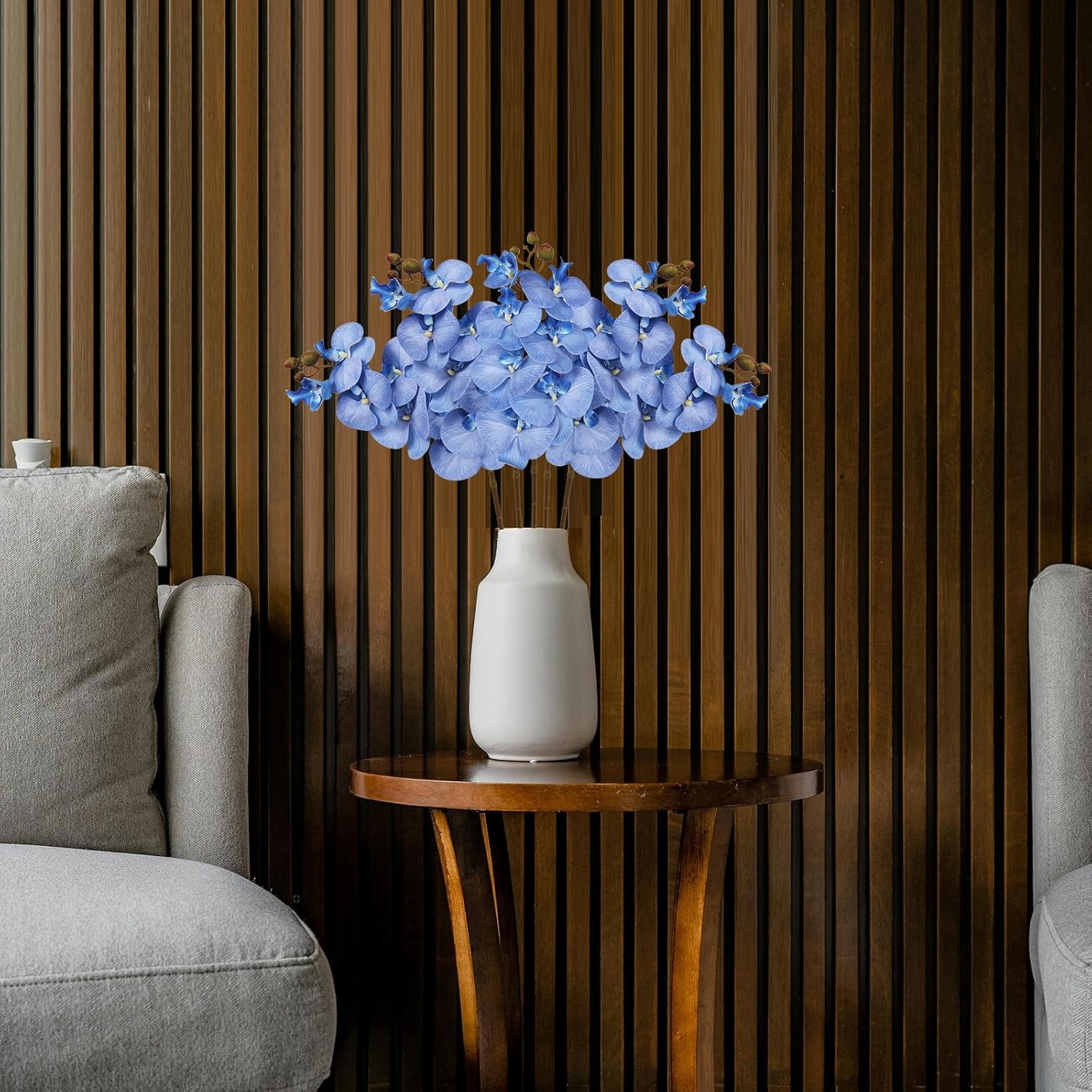 5PCS Blue Artificial Phalaenopsis Flowers 30" Real Touch Fake Orchid Blue Long Stem Latex Artificial Flowers for Tall Vase for DIY Wedding Bouquet Bridal Shower Home Party Decor
