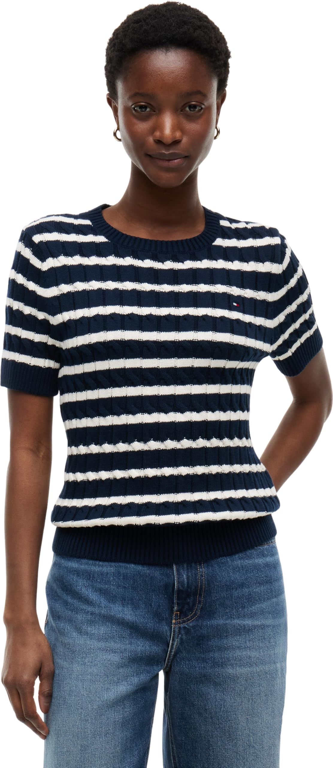 Tommy Hilfiger Women's Knitted Jumper, Multicolor (Dark Night Navy/Ivory Petal STP), XS