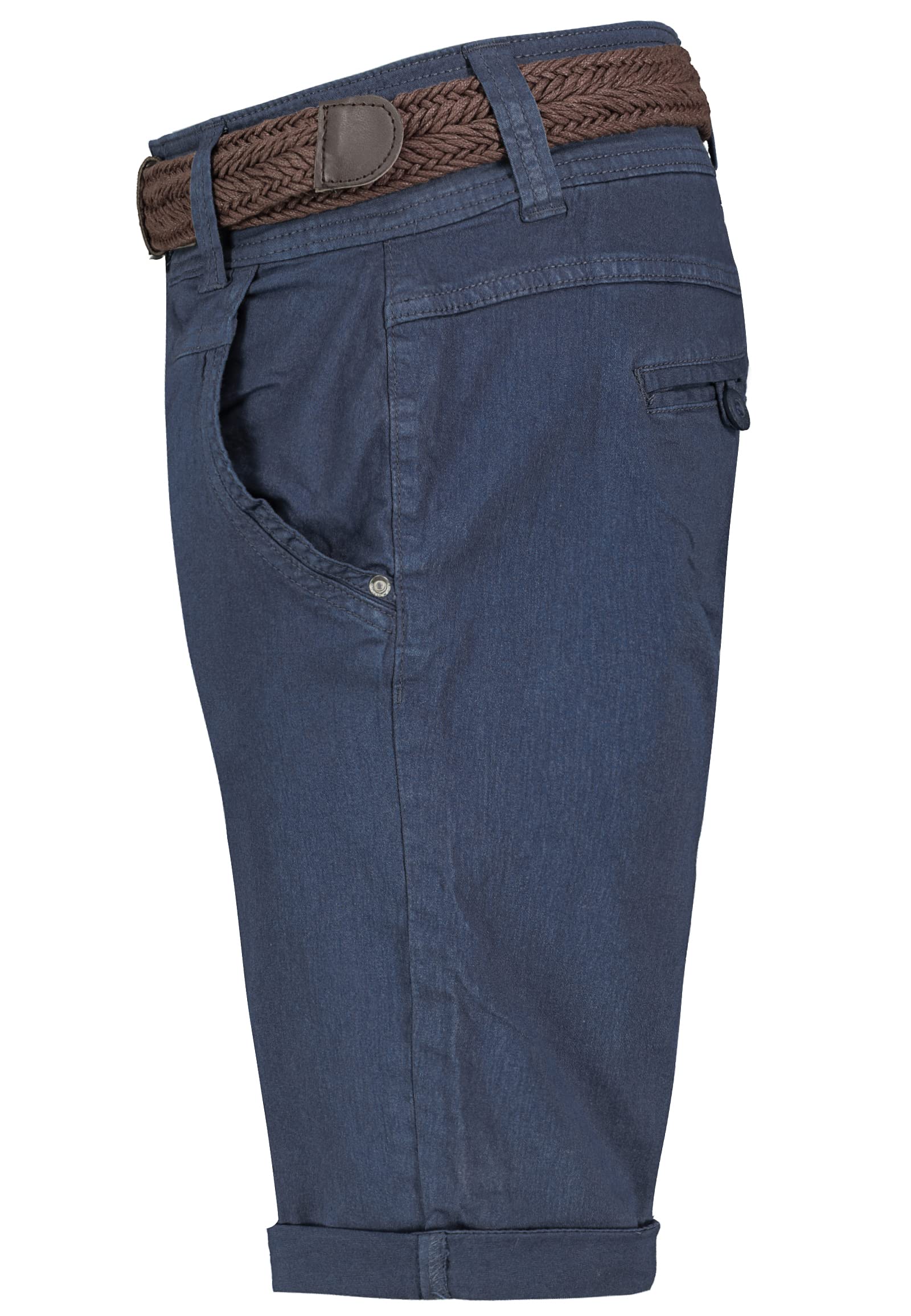 FRESH MADE Damen Bermuda-Shorts im Chino Style mit Gürtel Baumwoll Stretch Twill