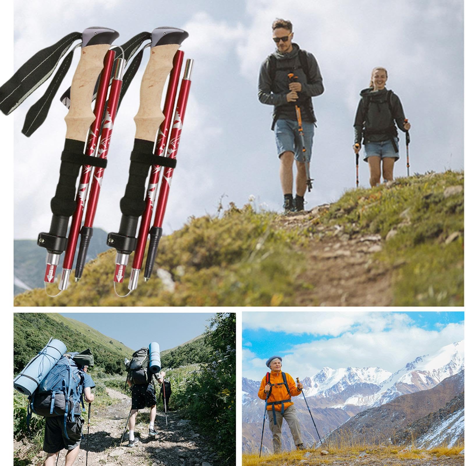 Bastoni telescopici da trekking per viaggi, bastoncini da trekking telescopici – Peso leggero e regolabile per escursioni e trekking | Supporto leggero per bilanciamento, accessori ammortizzanti per