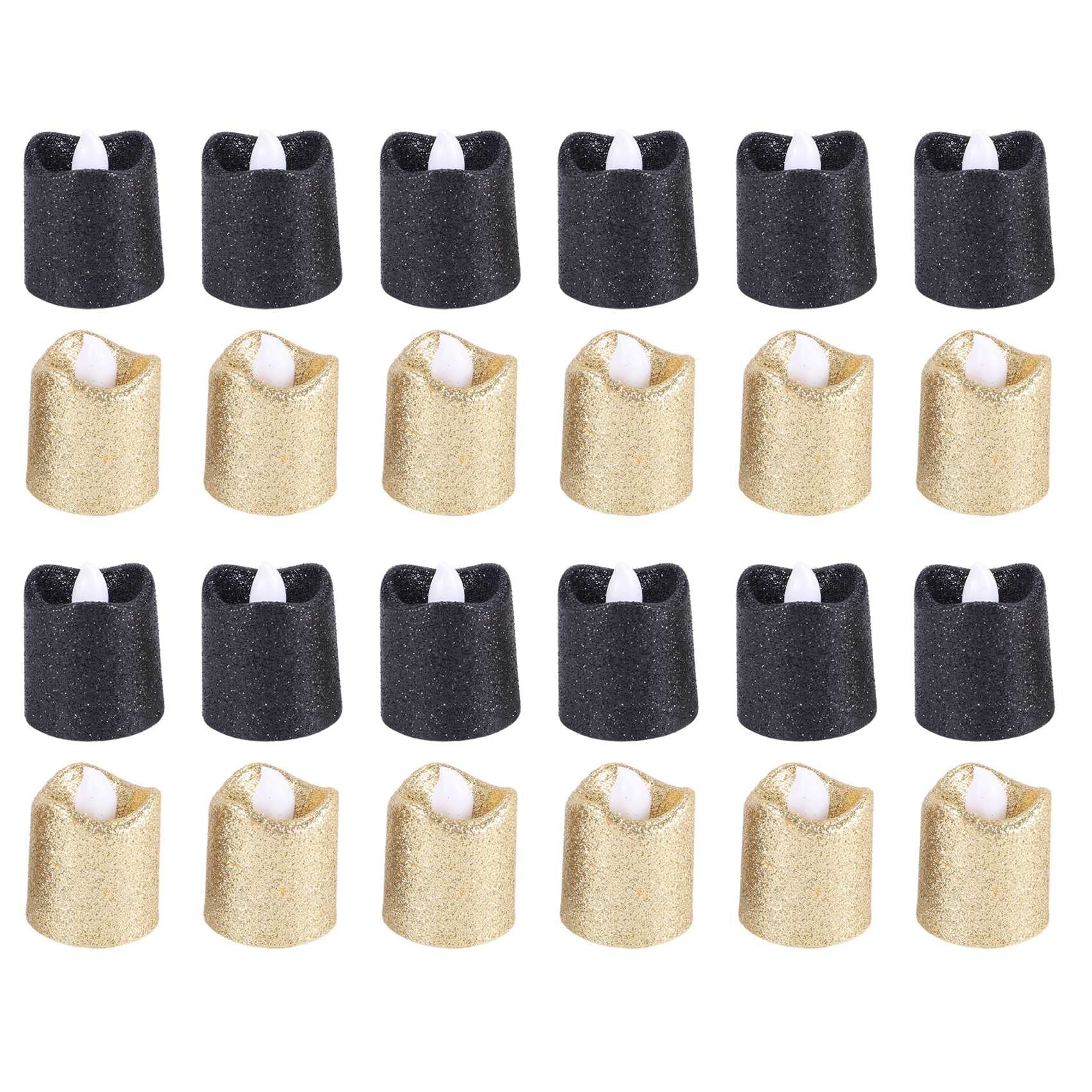 BGFAVCV 24 Packs Gold Flameless Votive Candles Black Glitter LED Tealights Battery Operated Tea Lights Warm Yellow Light Holder