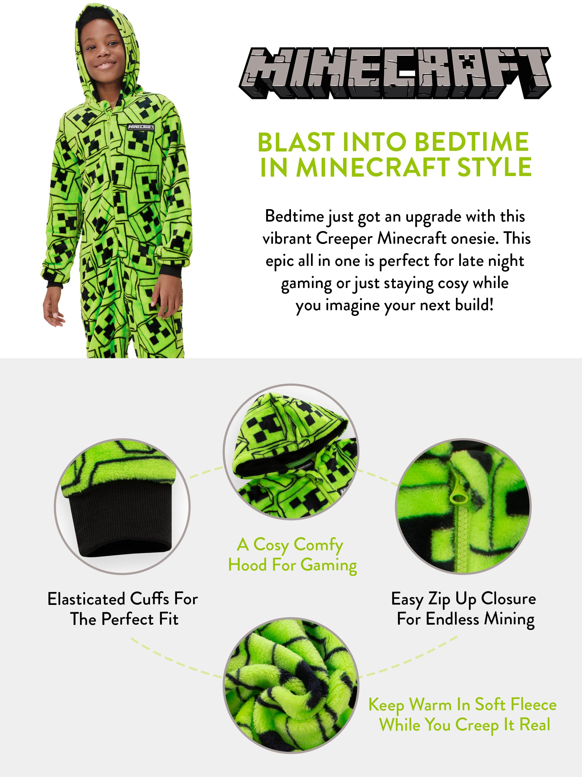 Minecraft Surpyjama Garcon, Creeper Combinaison Pyjama Enfant, Pyjama Combinaison Enfant Polaire