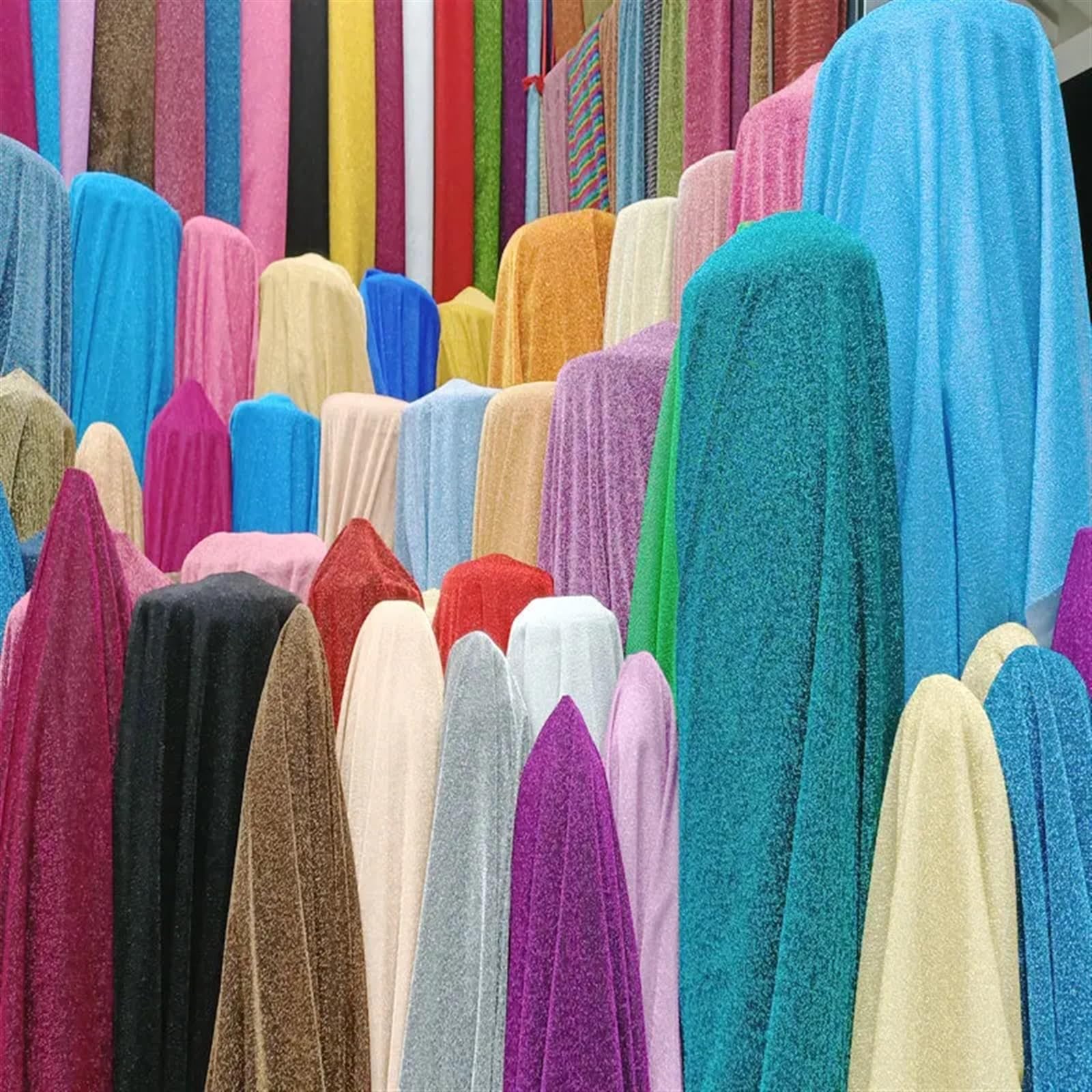 tela, Tejido elástico de punto con purpurina multicolor moda(11)