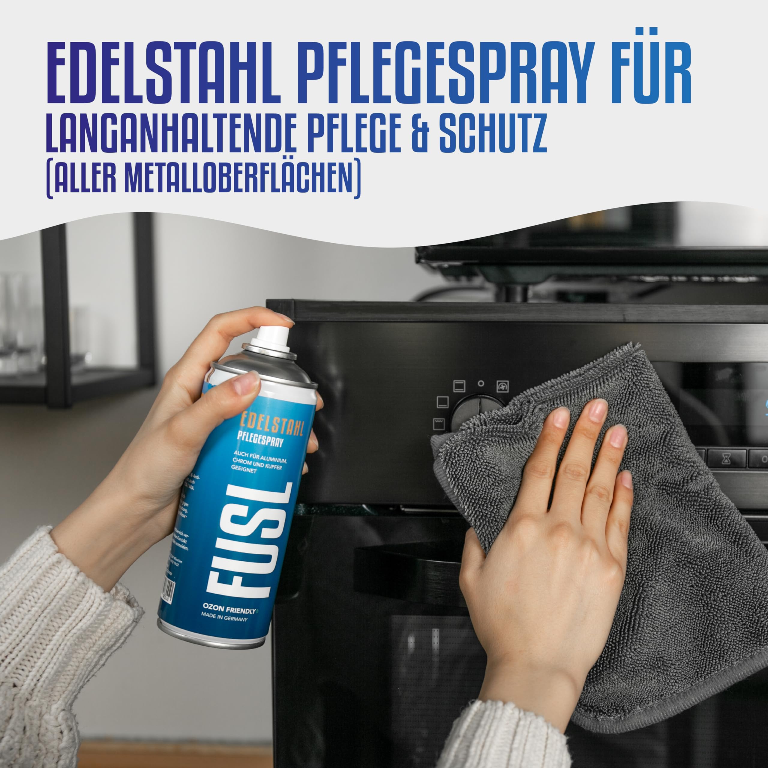Edelstahlreiniger Set Pflege x2 + Reinigung + Reinigungstuch | Effektiv gegen Fett & Schmutz | Streifenfreier Glanz | Für Edelstahl, Aluminium, Chrom in Haushalt, Küche, Handwerk & Gastro