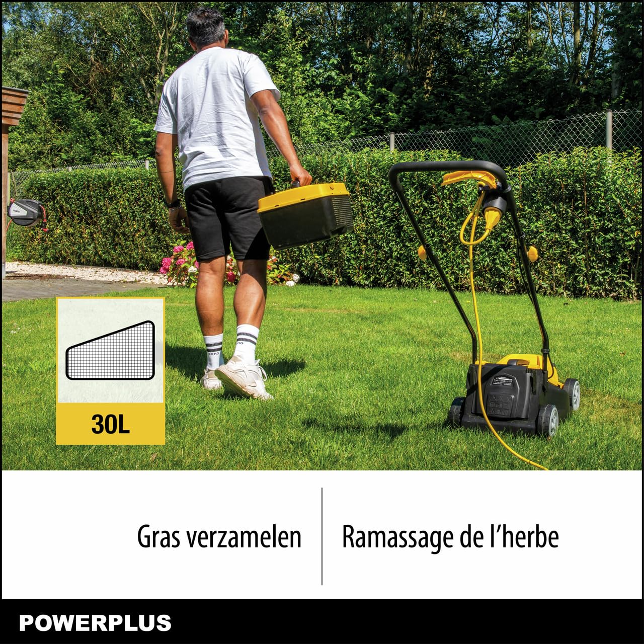Powerplus Cortacésped Eléctrico POWEG62205 - Cortacésped con Ø 320 mm y 1300W - Cortador de Césped con Función de Expulsión Trasera