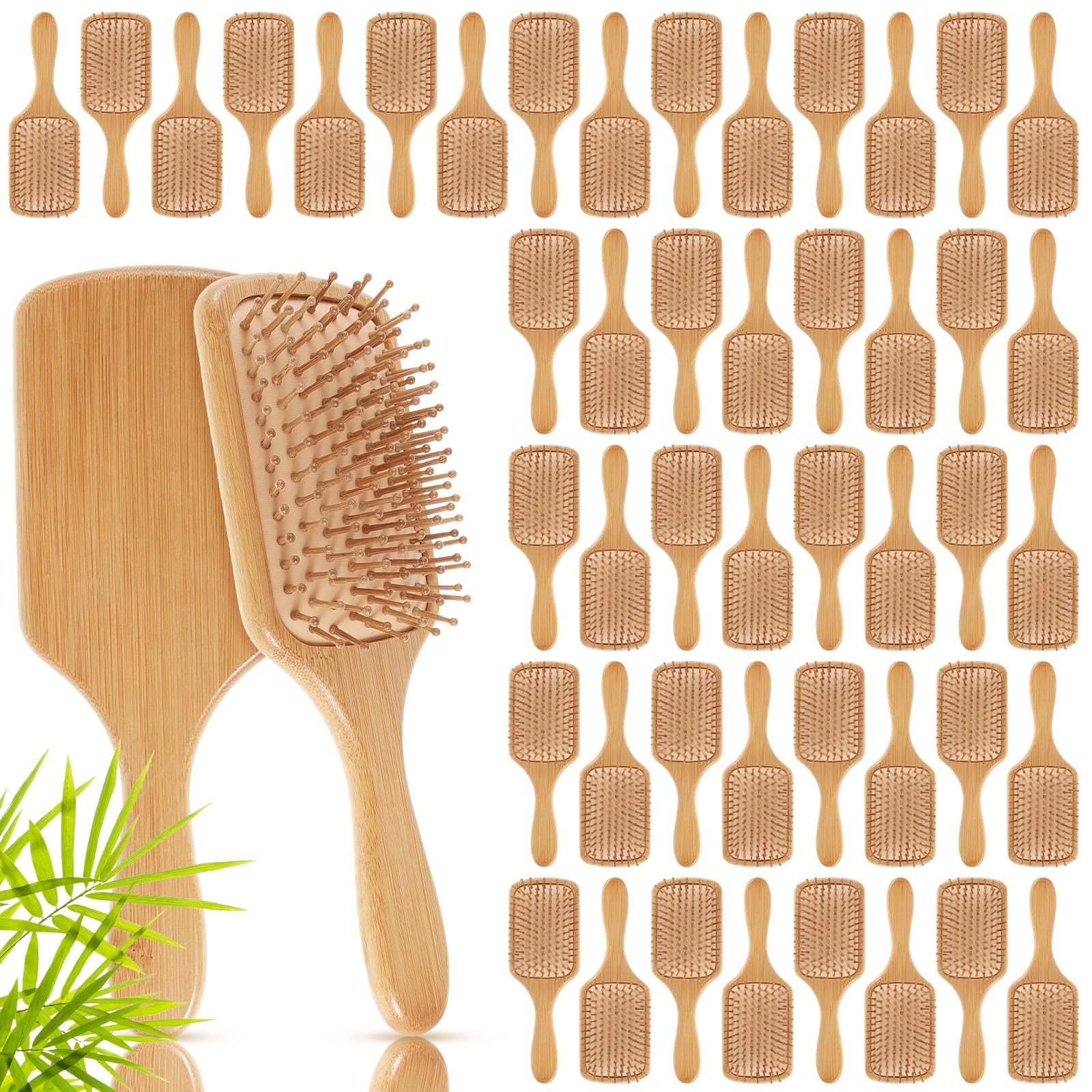 Weysat Lot de 48 brosses à cheveux en bambou avec coussin d'air, brosse de massage antistatique, pour homme et femme, cadeau de bricolage, salon, voyage, tous types de cheveux (naturel)