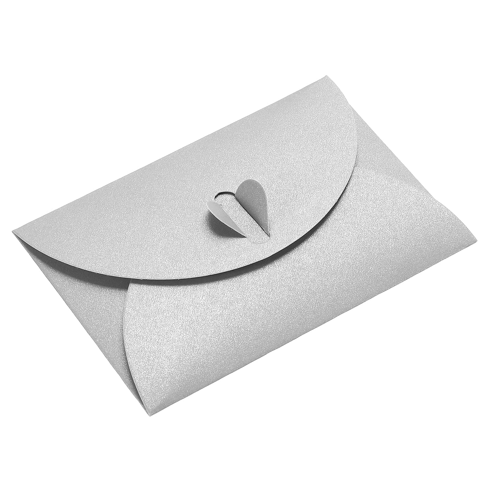 PATIKIL Mini Envelopes, 24 Pack Heart Clasp Tiny Items Storage Cute Present Card Holder for Wedding Greeting Party, Silver