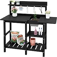 Vista 14 de SERWALL Banco para macetas al aire libre con fregadero extraíble, mesa para macetas de polietileno de alta densidad resistente a la putrefacción