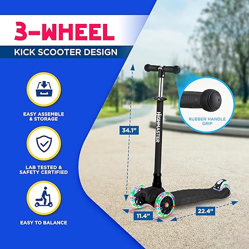 Miniatura 5 de HighMaster Scooter para niños  Patinete de 3 ruedas para niños y niños pequeños  Manillar ajustable con luces LED para ruedas  Diversión en