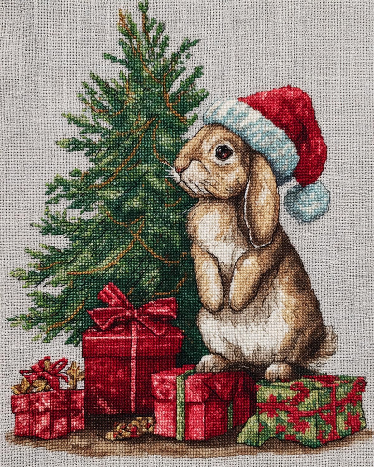 LFYNIORS DIY Perlenstickerei Komplett Set Hasentier Und Weihnachtsbaum Nadelstich-Set Mit Perlen Und Kreuzstich-Set Mit Buntem Stickgarn Und Perlen 40x50cm