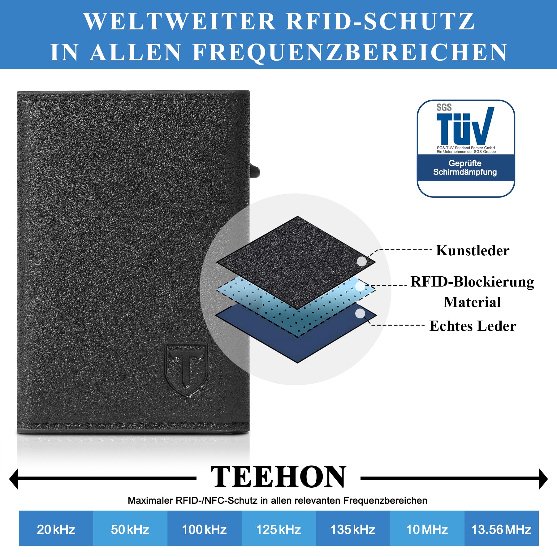 TEEHON Portafoglio Uomo Slim, Portacarte in Pelle con Protezione RFID, Porta Carte di Credito Uomo Piccolo, Porta Tessere con Portamonete e Scomparti Banconote - Confezione Regalo - NERO