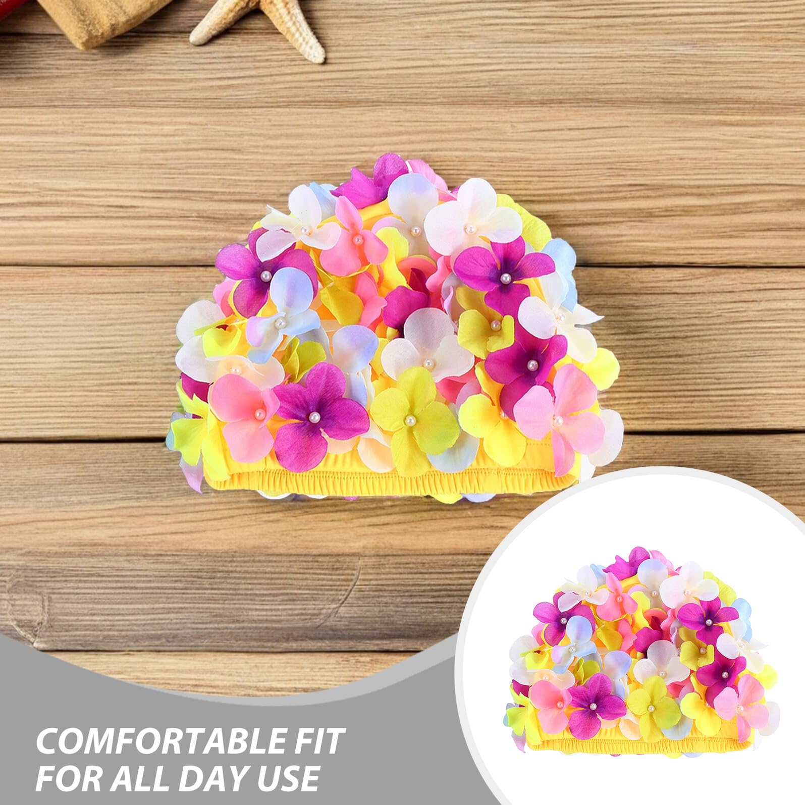 Angoily 3 Pezzi Cuffia da Nuoto e Confortevole in Chinlon Donna con Design a Petali di Fiori e Retrò per Piscina e Bagno