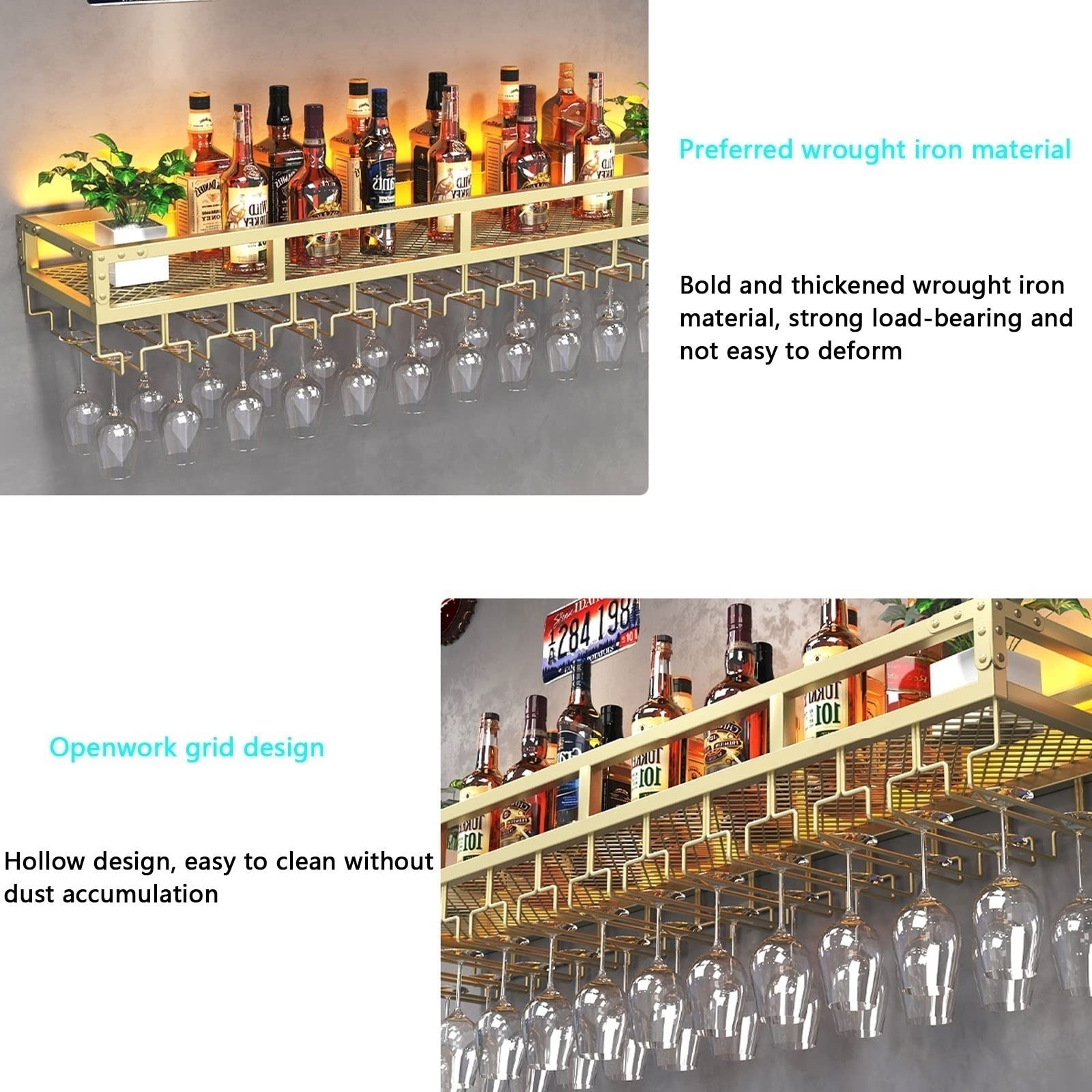 Floating Shelves HOOBO Wall Mounted Wine Ack 2 Pack, Wine Shelf Hanging Floating Wall Shelves Wine Glass Bottle Rack Stemware Holder For Living Room Dining Room Wall Mounted Wine Rack