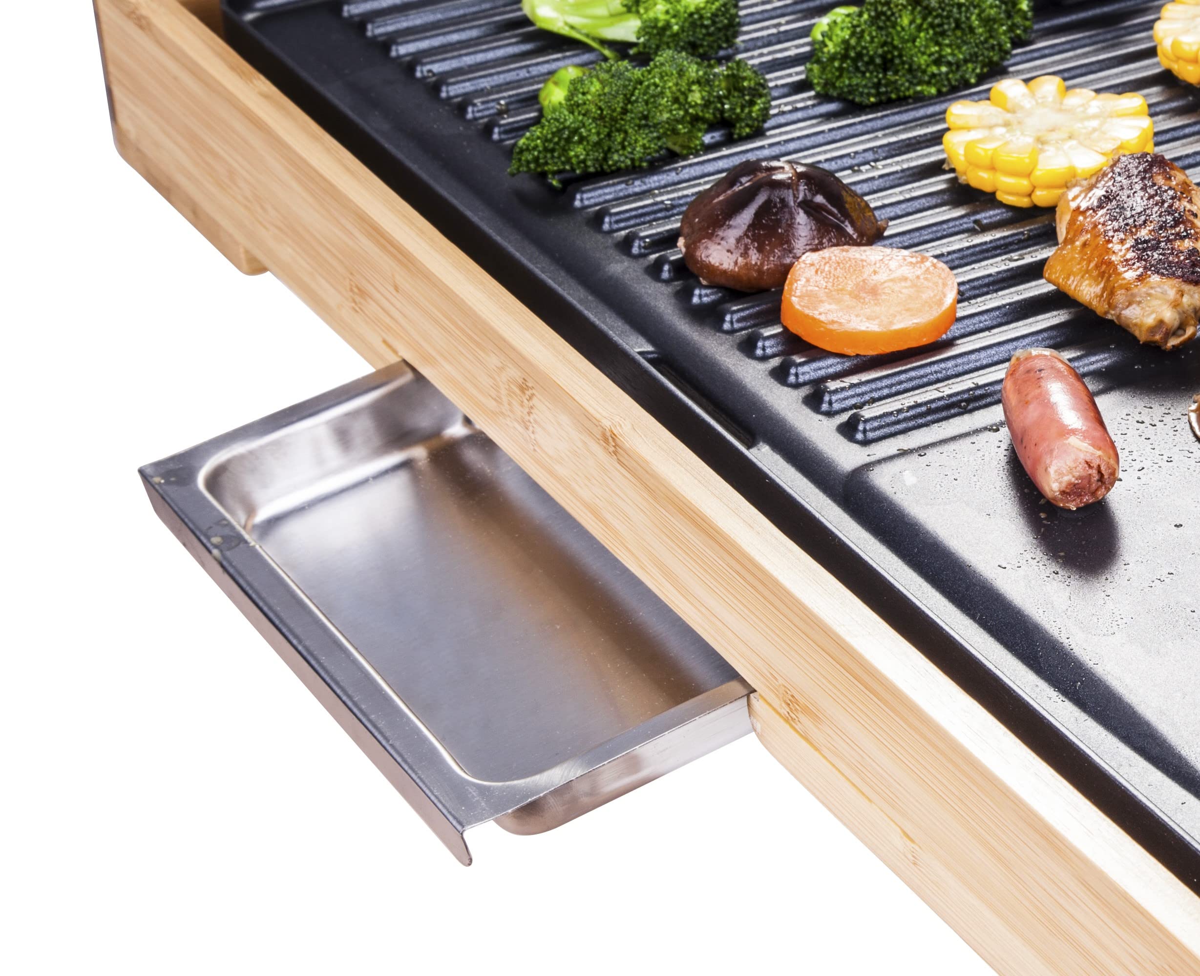 LITTLE BALANCE Happy Plancha Bambù 8280 - Piastra elettrica 2 in 1: Piastra e Grill - 1 singola teglia - Tutti i tipi di alimenti - Potenza 2200 W - Bambù genuino