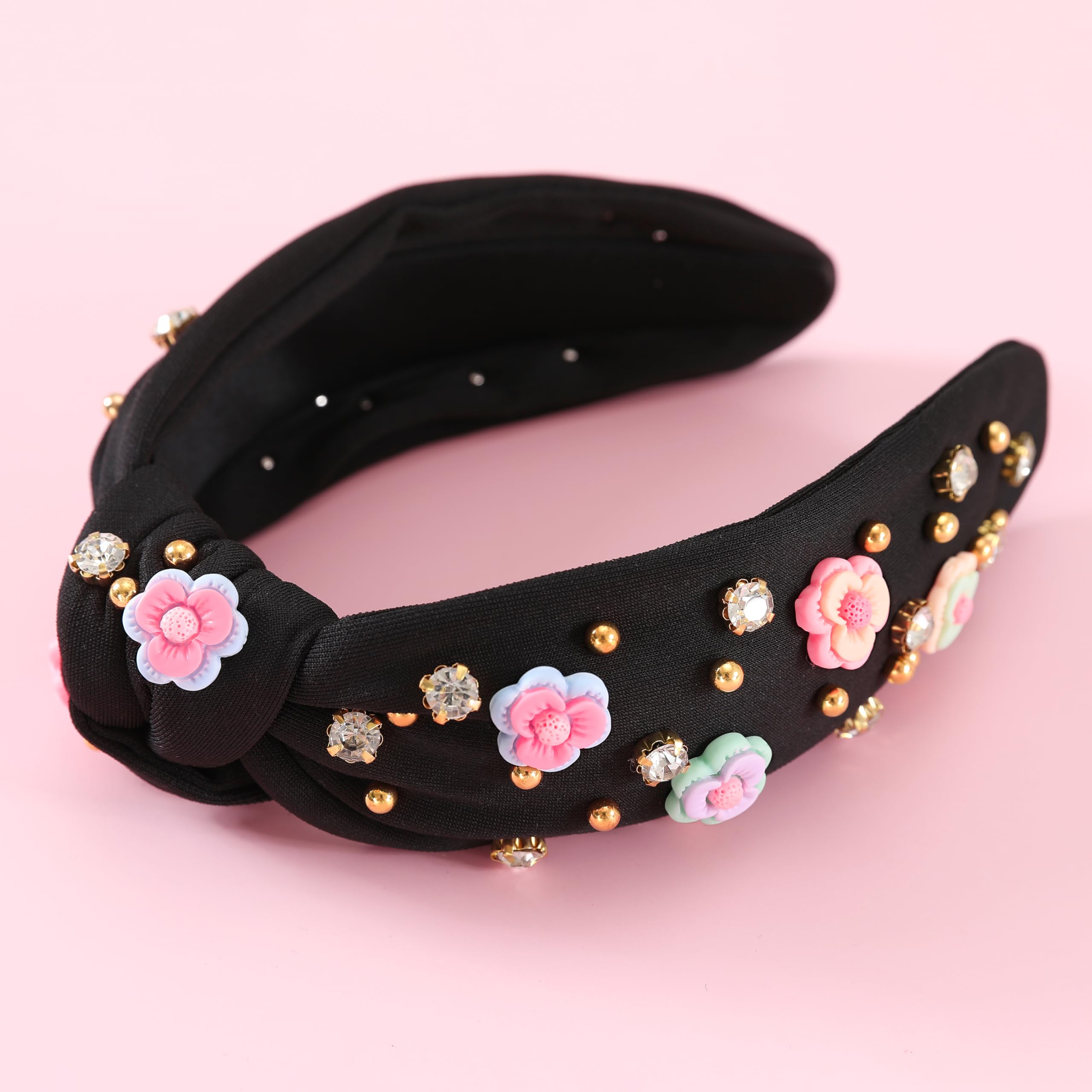 \'BRIGHT DAISY\' FLORAL GLAM TOP-KNOT ADULT HEADBAND w/ CRYSTALS & STONES NEW Daisy And Dots Top Knot Headband – Shirk Designs main image 4