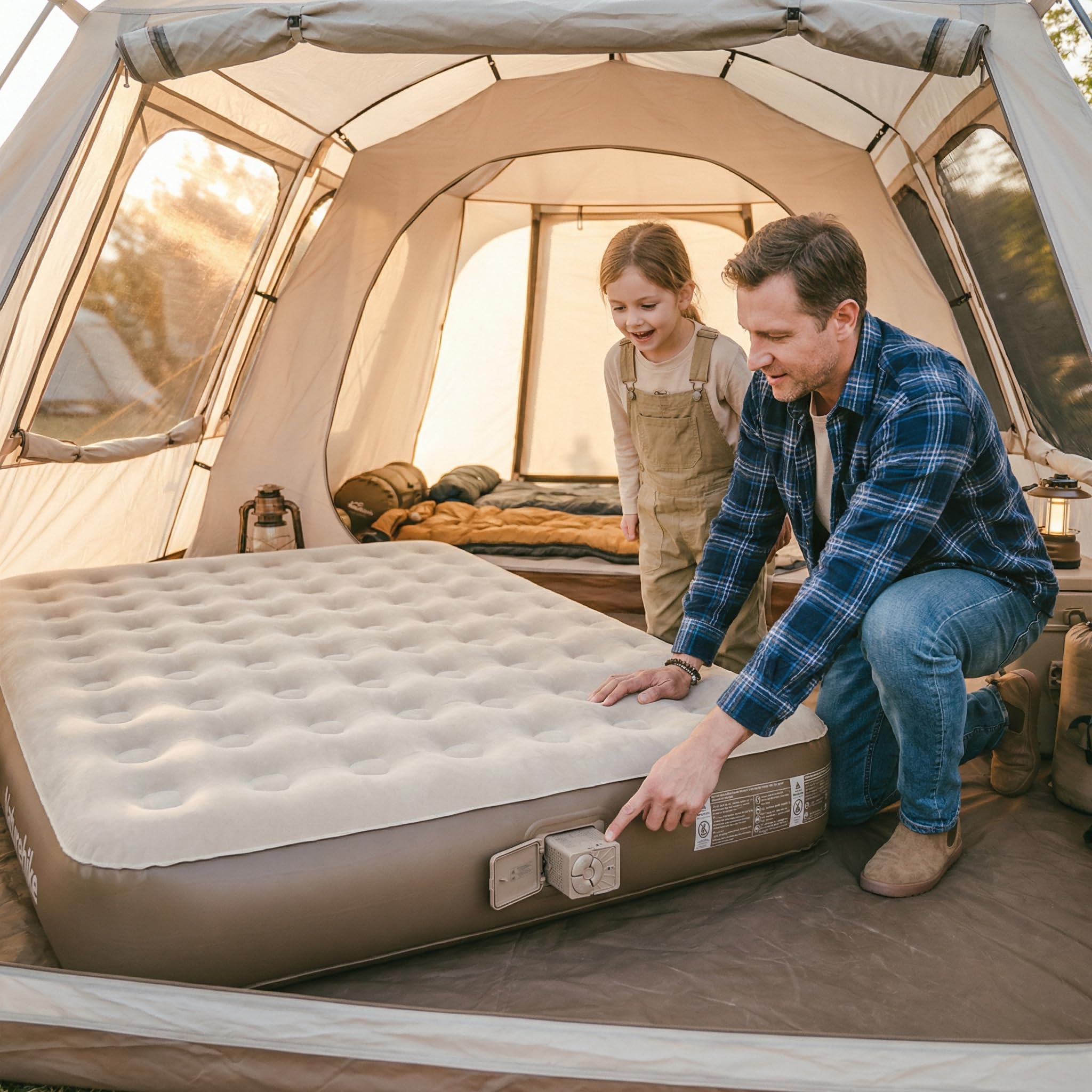 Naturehike Materasso Gonfiabile Doppio con Pompa Integrata Ricaricabile - 200x150x25cm Letto Gonfiabile Autogonfiante per Campeggio e Casa - Materassino Campeggio Portatile e Stabile