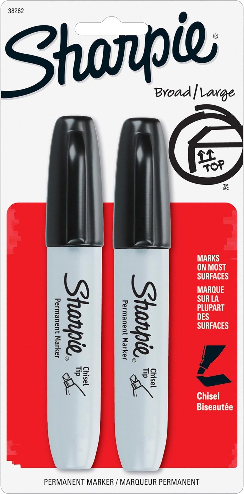 Sharpie 38262PP Sharpie Marker, Chisel Tip, 2/PK, Black