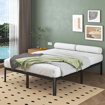 Lutown-Teen Small Double Bed Frame 30.5 cm High with Rounded Corner Legs, Heavy Duty Metal Bed Frame 4ft with Steel Slats Support, Storage Space Underneath, Noise Free, Easy Assembly, Black