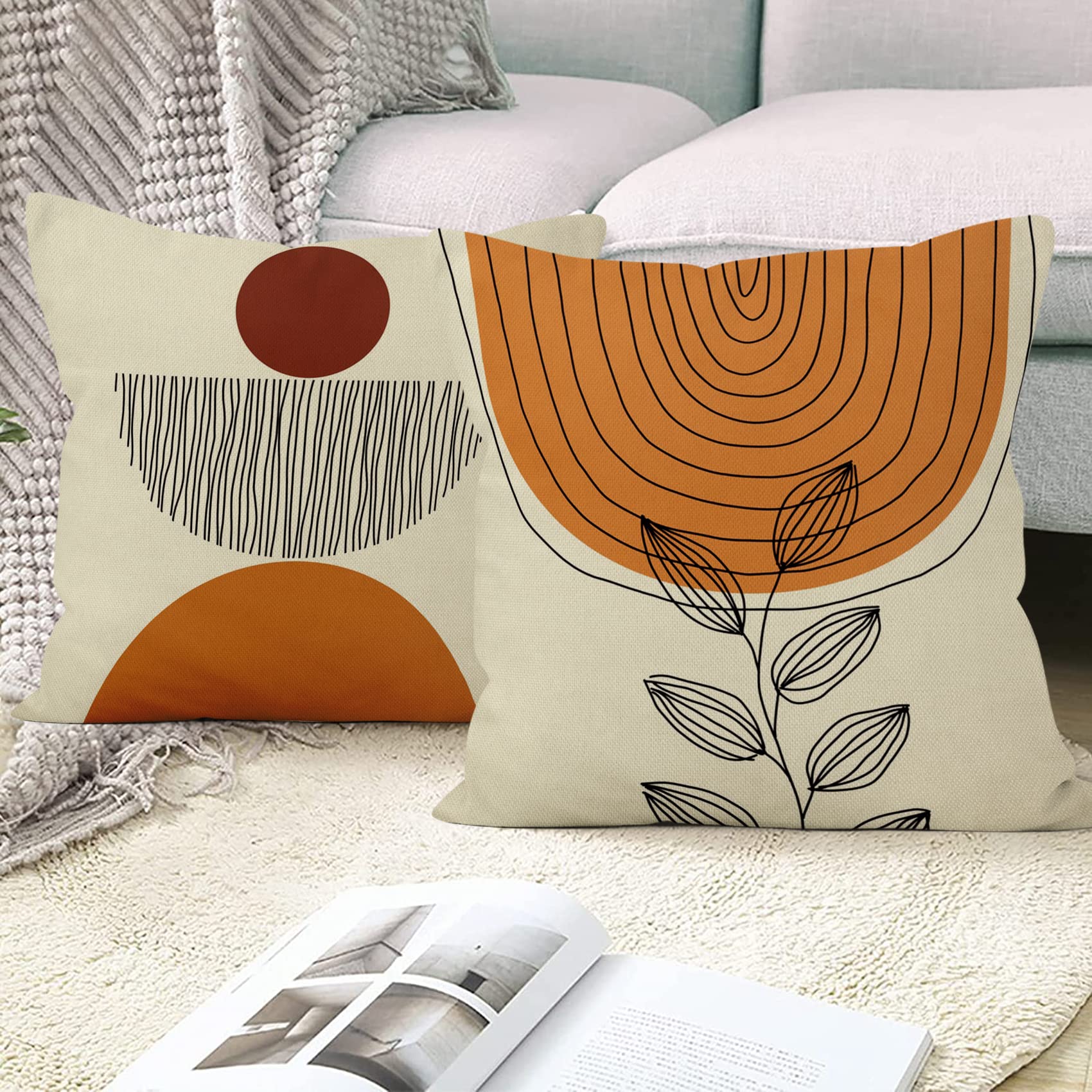 Set di 4 federe per cuscini in stile bohémien, 40 x 40 cm, stile bohémien, stile bohémien, arcobaleno, in cotone e lino, color terracotta, set da 4 pezzi (senza inserti)