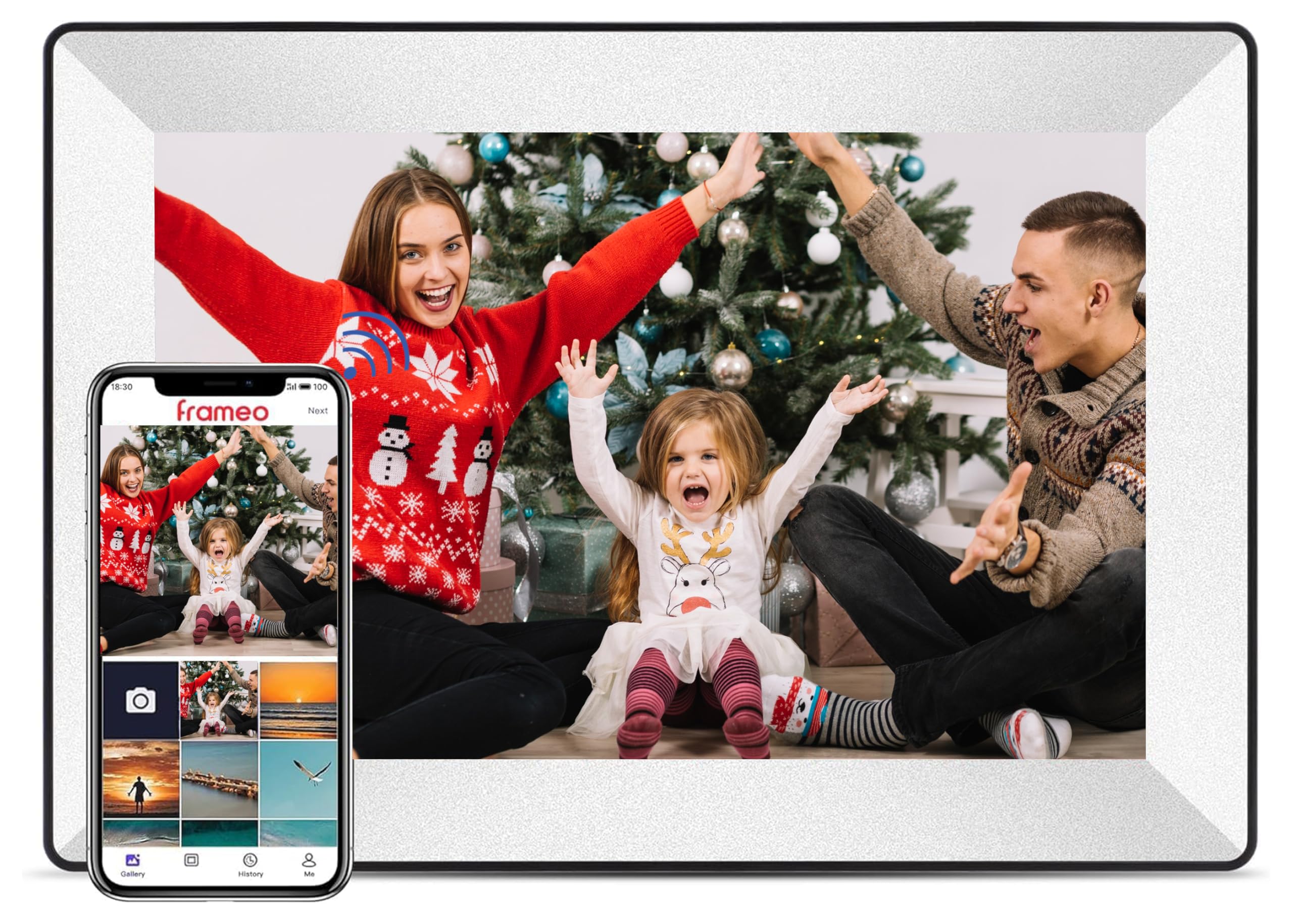 Frameo Digital Picture Frame WiFi 10.1 Inch HD Touchscreen Digital Photo Frame Built-in16GB Storage、Auto-Rotate、Wall Mountable、 Digital Frame Easily Share Photos and Videos Through Frameo App