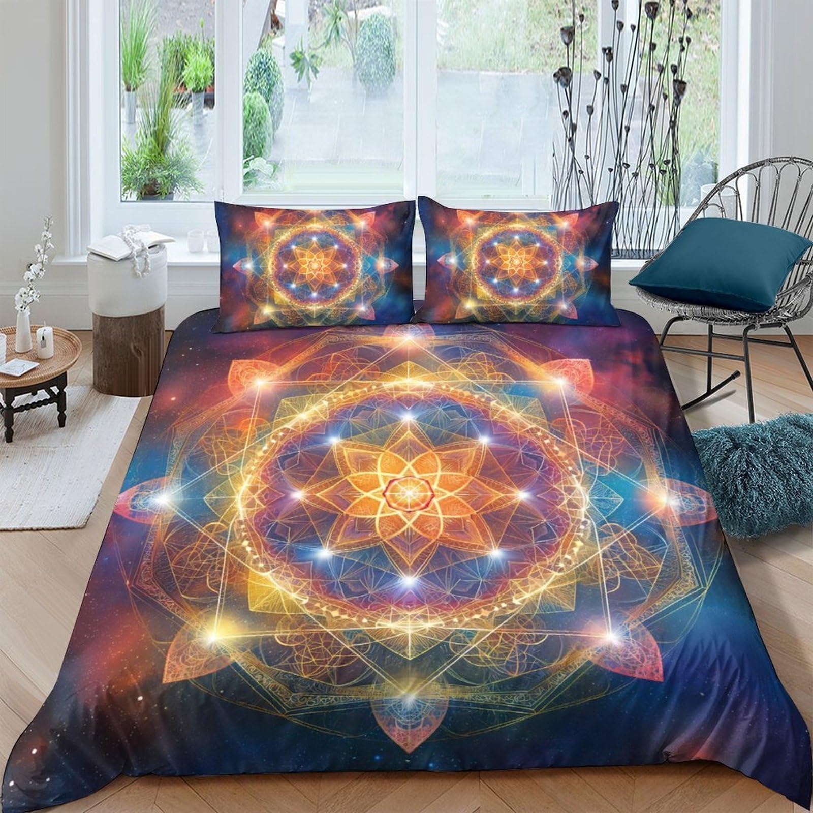 Ctjqhvkz Style-2 3D Printed Sacred Geometry Fitted Sheet Microfiber Soft Slip-Resistant Mandala Mattress Cover For Bedroom Dorm Decor Single（135X200cm）