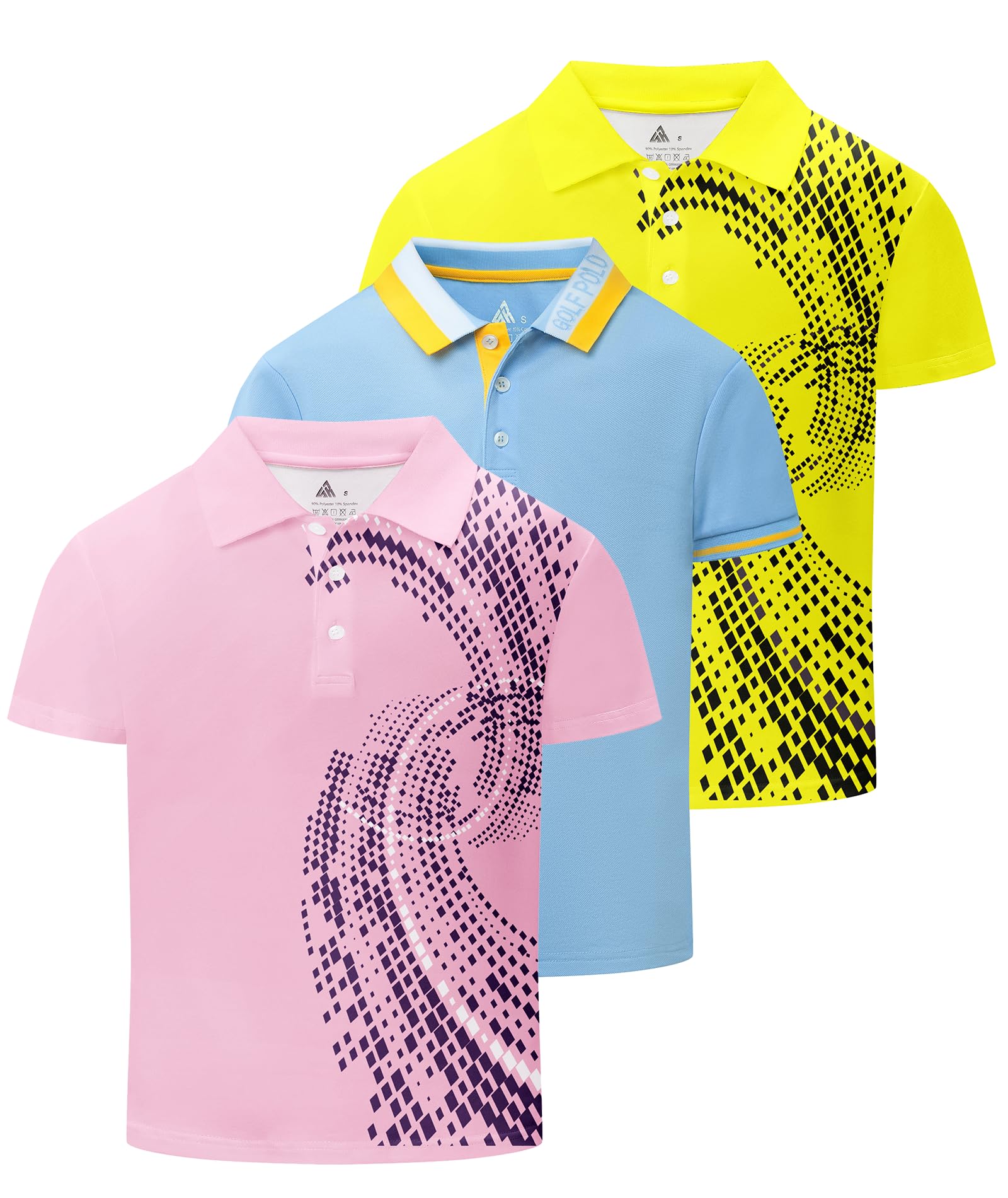 Little Beauty 3 Pack Boys Polo Shirts Casual Quick Dry Athletic Golf Shirt Active Short Sleeve Summer Tops for 6-16 Years