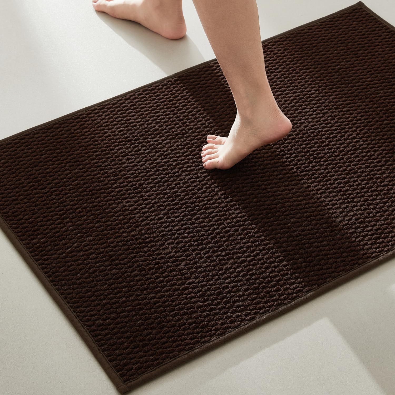 TYUU Bathroom Rugs Non Slip Washable, Super Absorbent Thin Bath Mat Quick Dry Low Pile Bathroom Rug, Brown 24"x36"