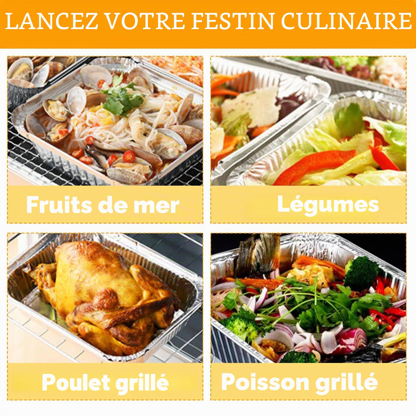 Lot de 20 grands plateaux en aluminium de 3500 ml avec couvercles 32 x 26 x 7 cm, moules de cuisson profonds et résistants pour la cuisine, la préparation des repas, les barbecues, les