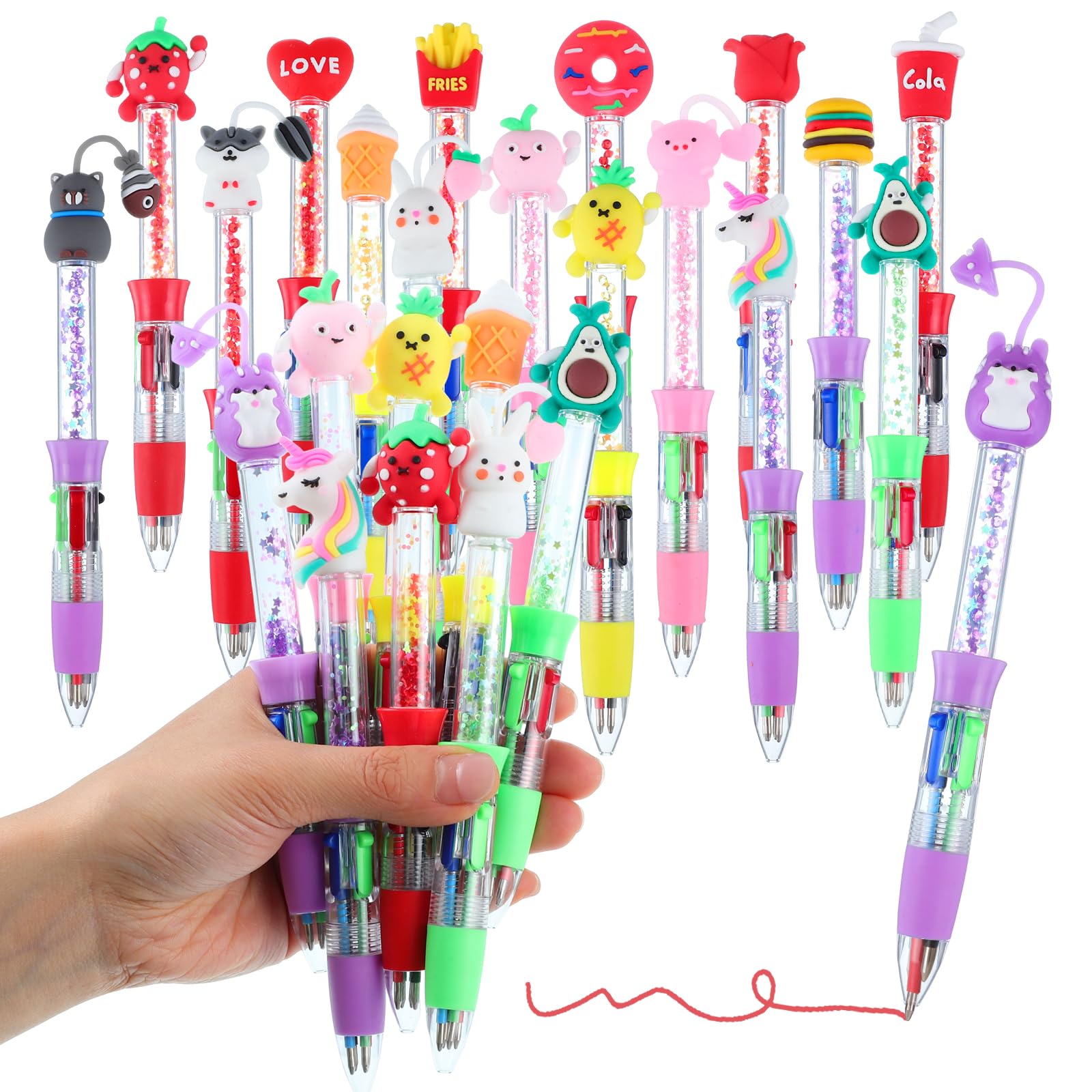 Yoosso 20 Pcs Cute Pen, Multi Coloured Pens All In One 4 In 1 Mini Pens Animal Pen Party Bag Fillers For Student Gifts