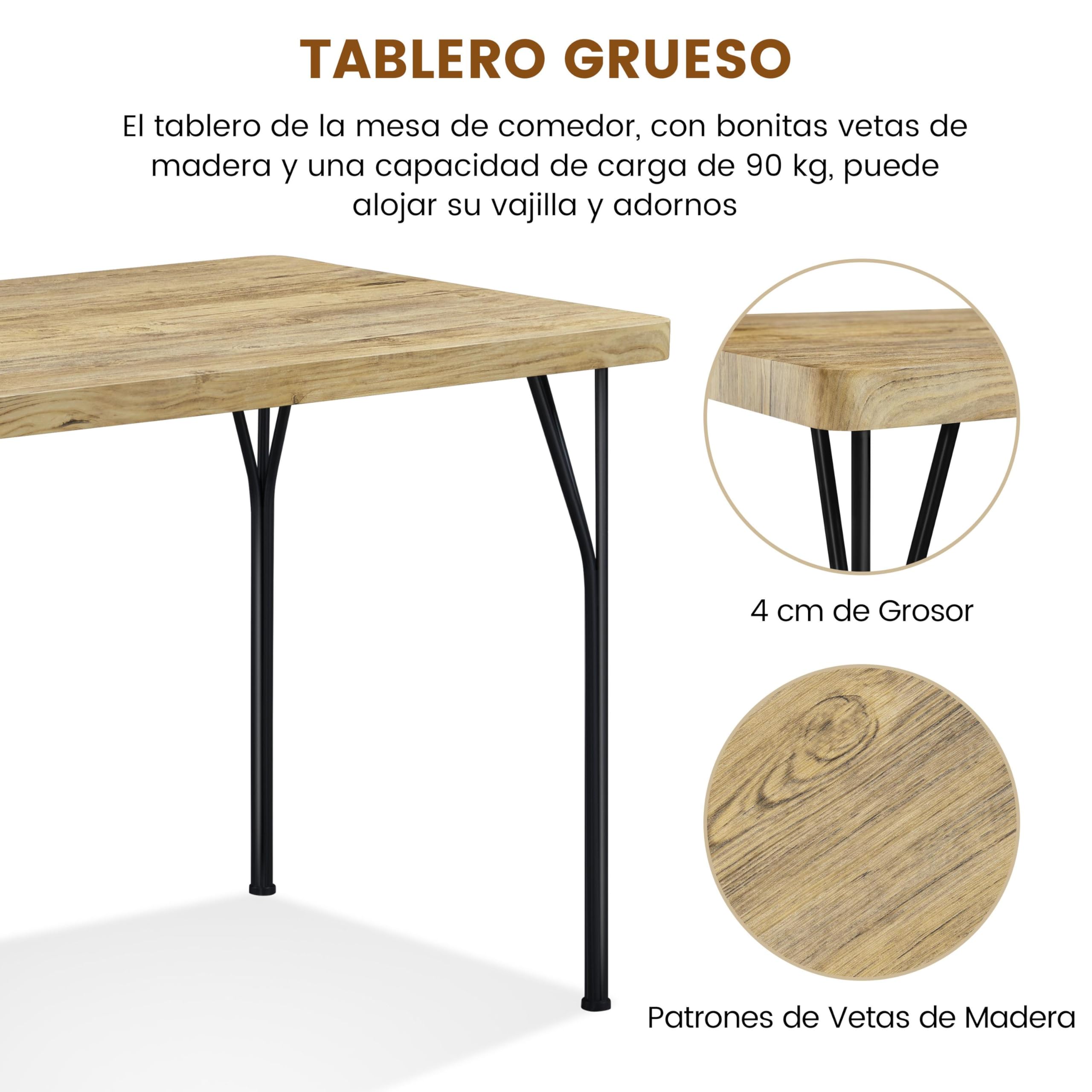 Yaheetech Conjunto Mesa y 4 Sillas de Comedor Tablero de 4 cm, Sillas Apilables, Estilo Industrial, Madera y Metal, para Cocina Pequeña, Apartamento o Terraza, Marrón, 110×70 cm
