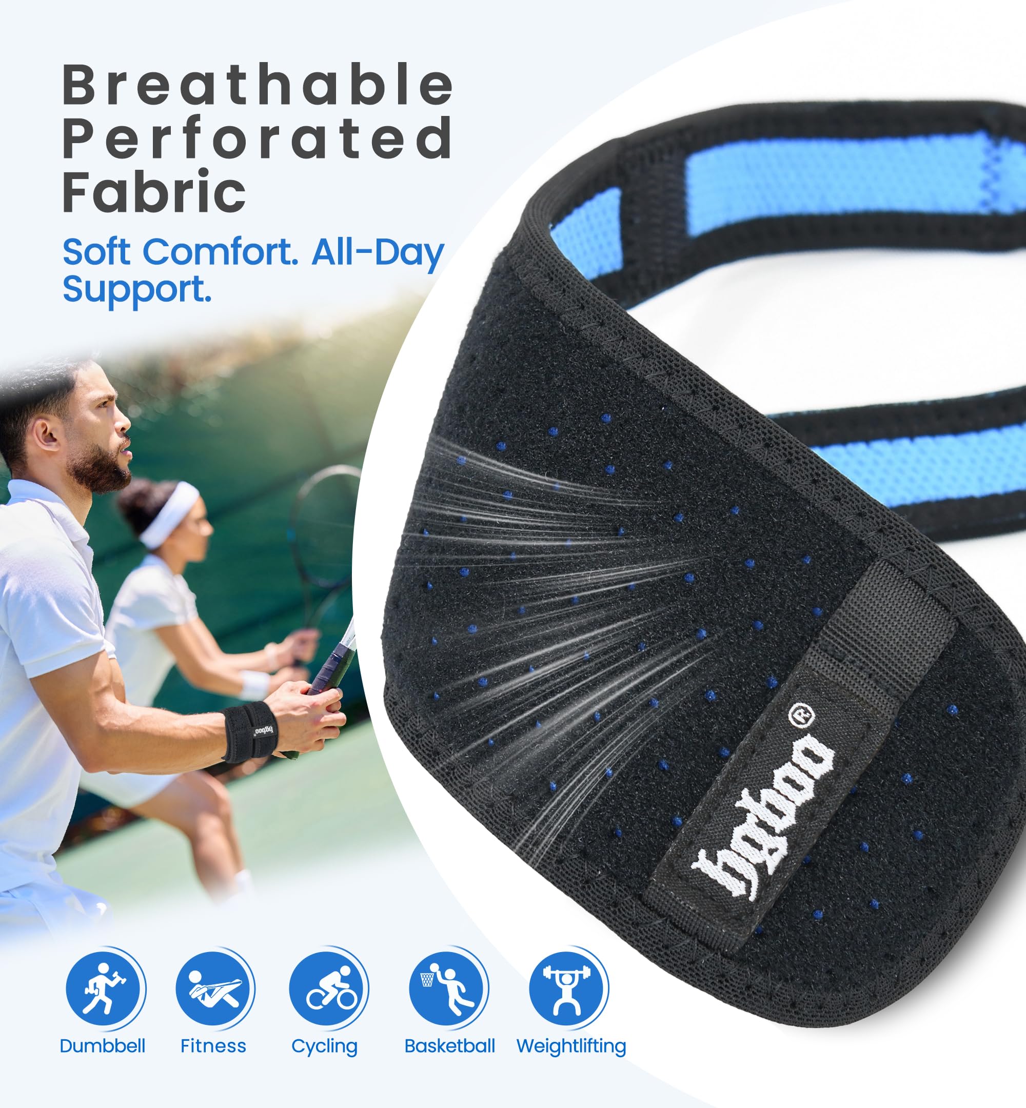 HGBOO 2-Pack TFCC Wrist Brace Support for Ulnar Pain, Carpal Tunnel & Tendinitis Relief, Dual Adjustable Straps Wrist Wrap, Breathable Comfortable Wrist Brace for Sports, Work & Daily Use (Black) — view 3