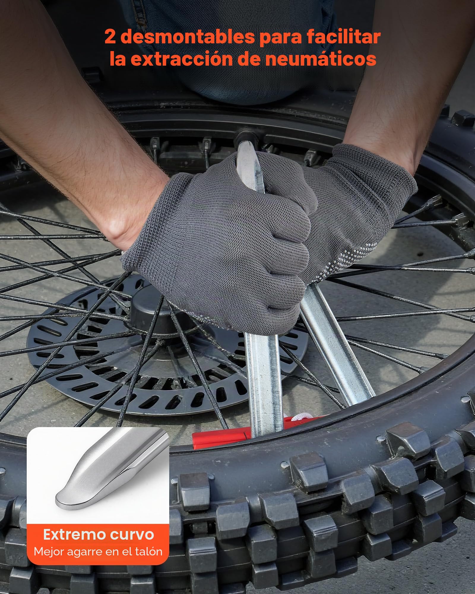 VEVOR Desmontadora de Neumáticos para Motos de Cross, Compatible con Ruedas de 406 a 533 mm, Adaptadores de Eje de 15-25 mm, Cambiador de Neumáticos de Motocross con Palancas, Funda Protectora